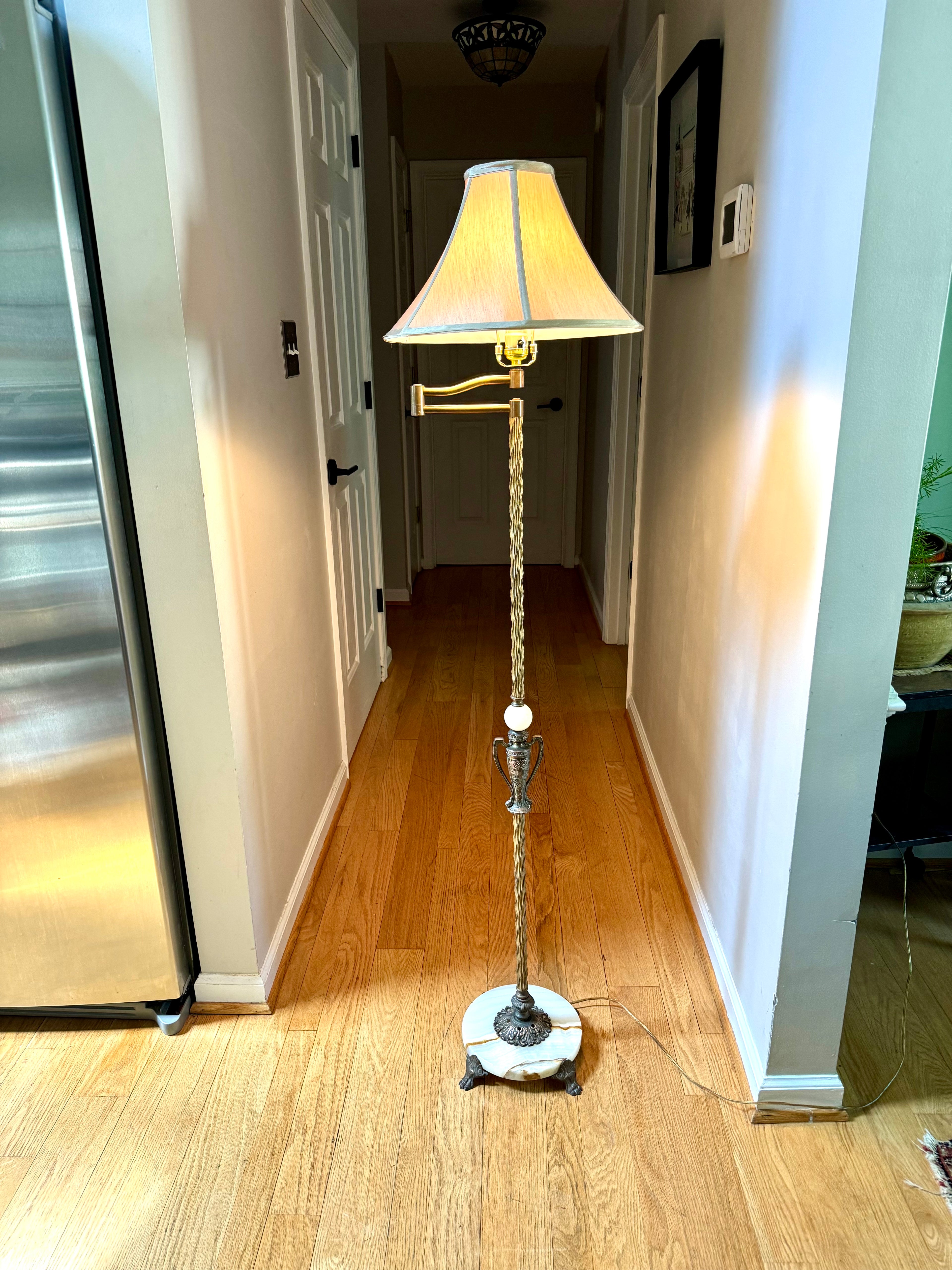 Vintage Artistic Brass & Bronze Works Floor Lamp| Antique Brass and Onyx Floor Lamp| Signed Ornate Onyx and Brass Floor Lamp | Shade Not Inc