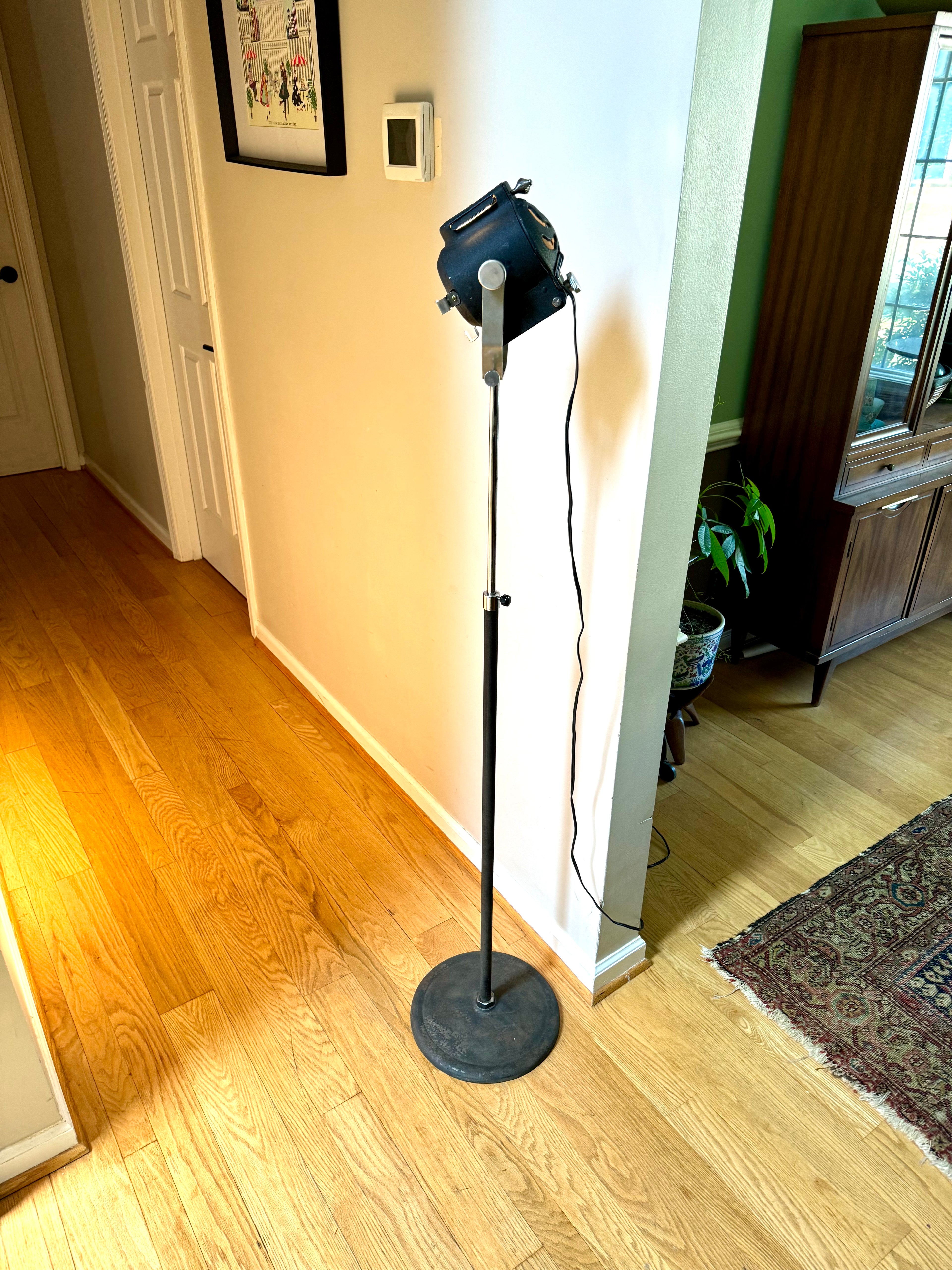 1930's Cycon Theater Stage Light with Fresnel Lens | Cycon Theater Spot Light on Telescoping Stand | Metal Stage Floor Lamp| Industrial Lamp