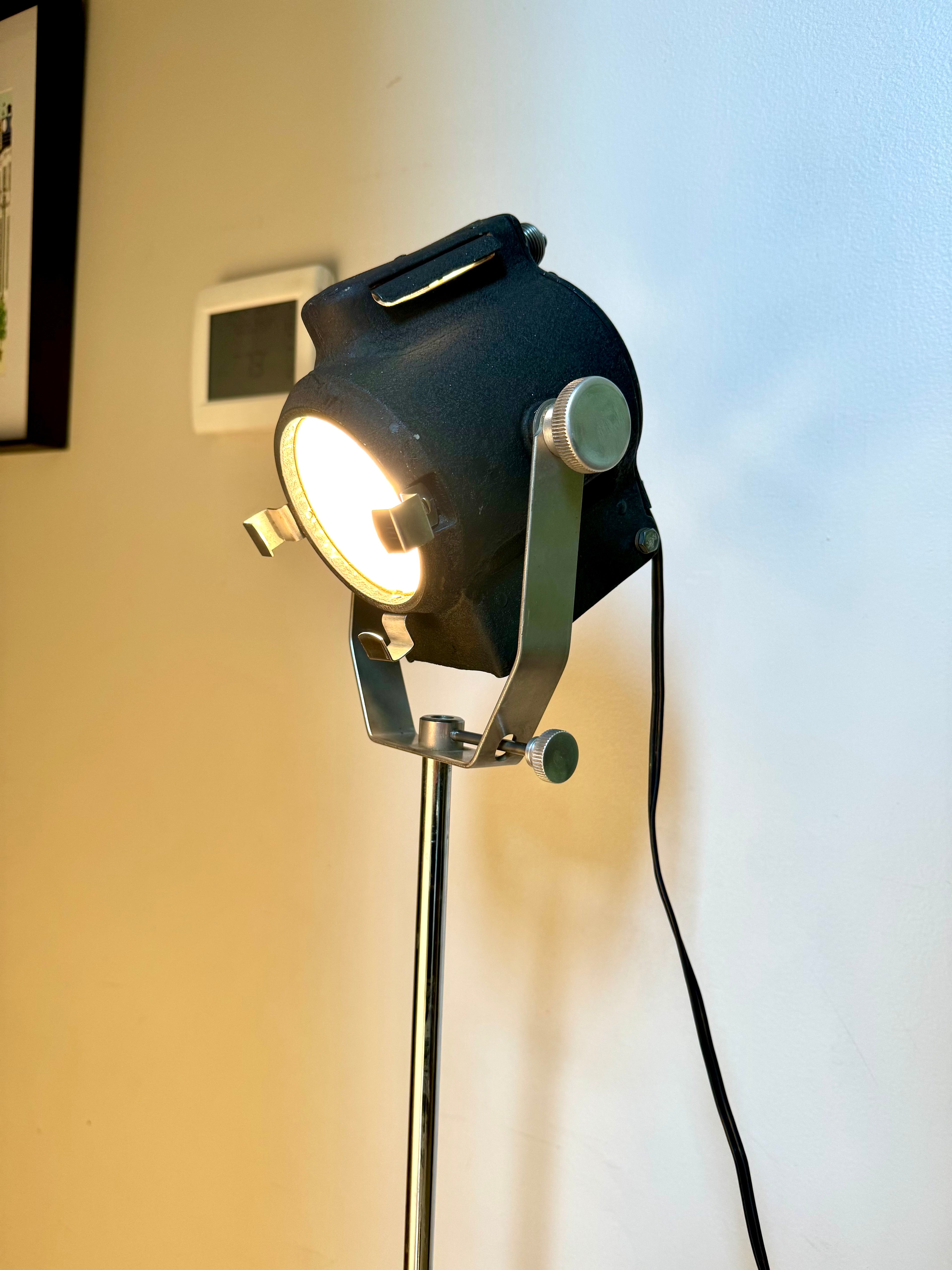 1930's Cycon Theater Stage Light with Fresnel Lens | Cycon Theater Spot Light on Telescoping Stand | Metal Stage Floor Lamp| Industrial Lamp