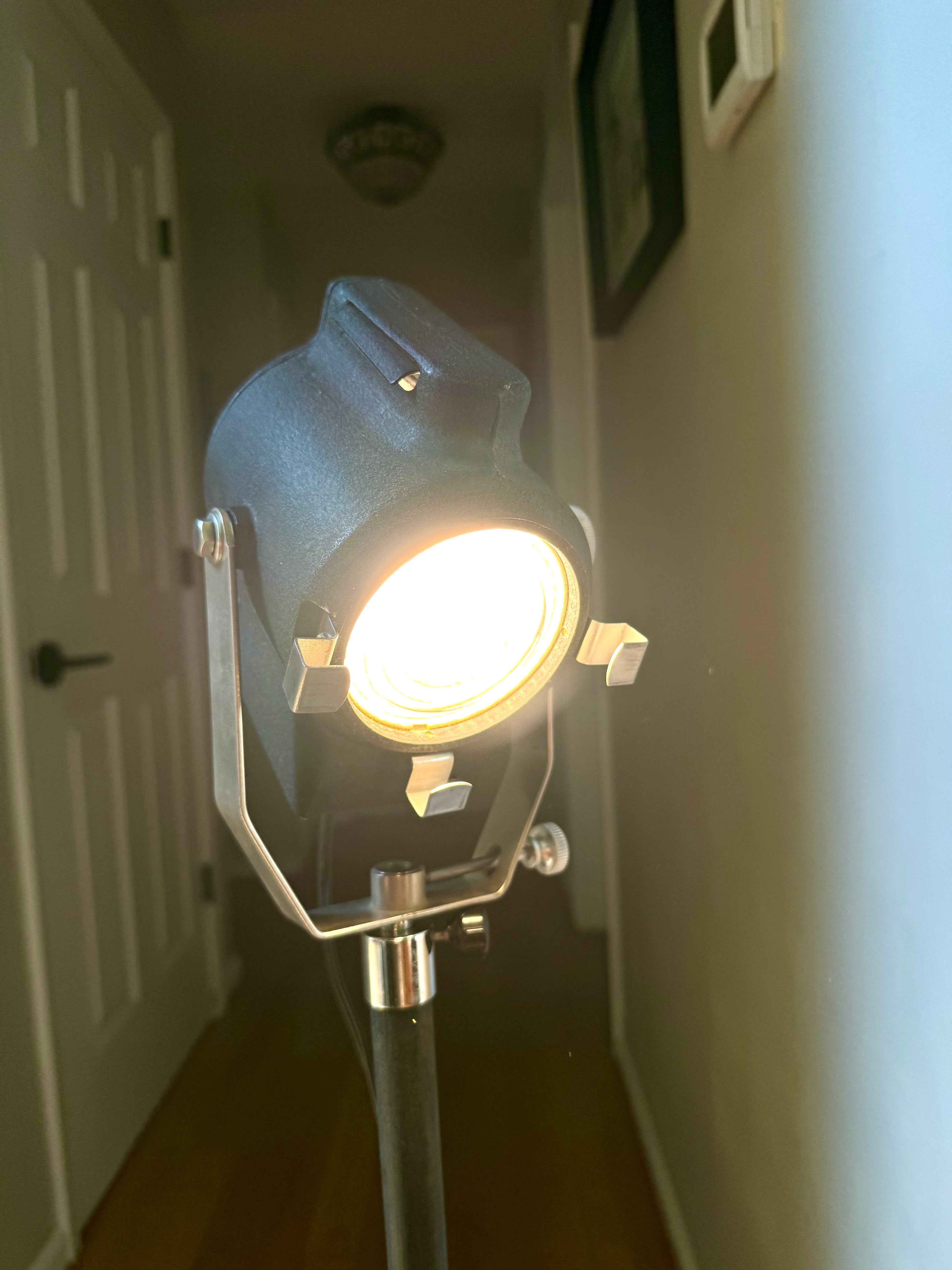1930's Cycon Theater Stage Light with Fresnel Lens | Cycon Theater Spot Light on Telescoping Stand | Metal Stage Floor Lamp| Industrial Lamp