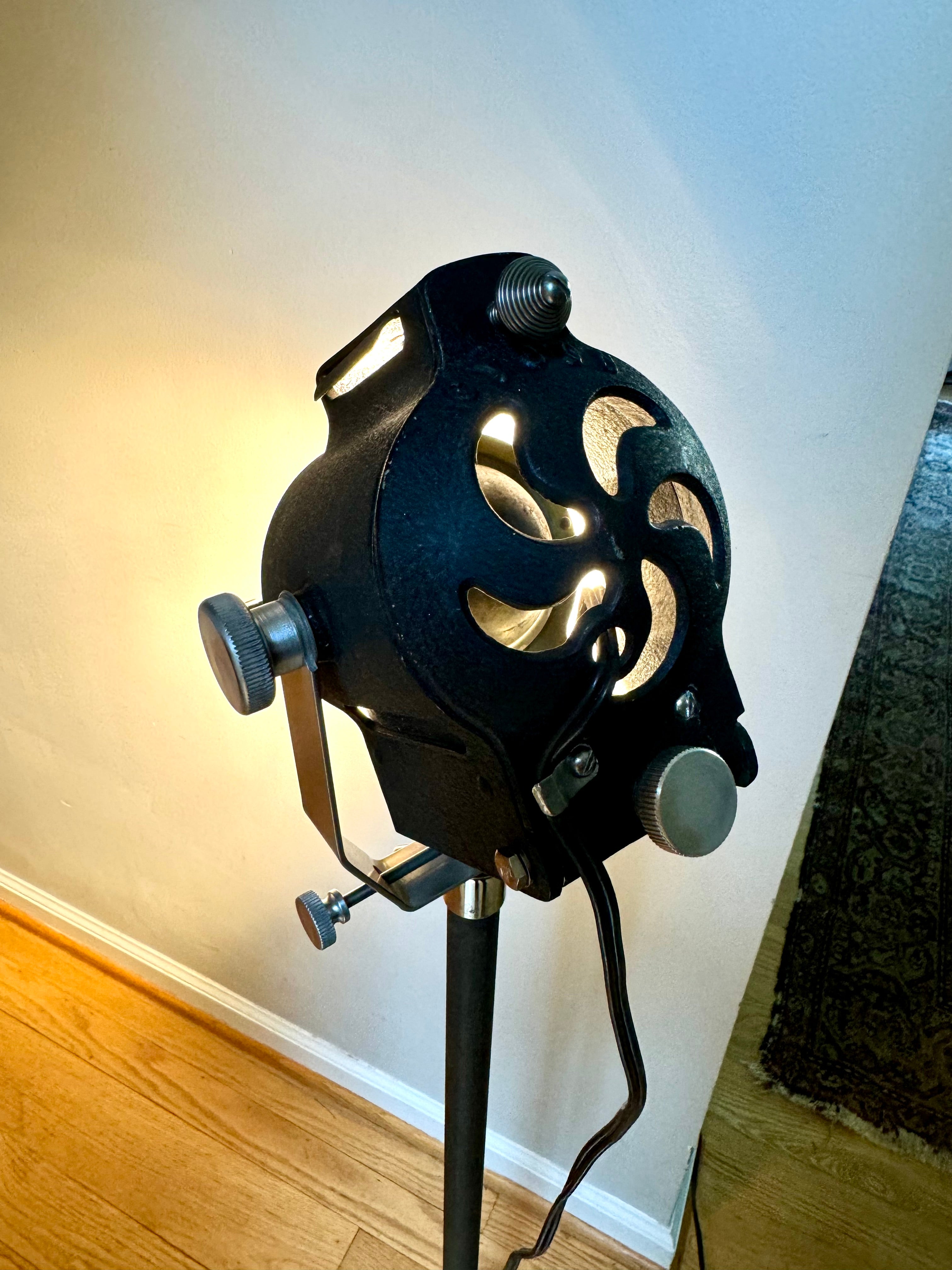 1930's Cycon Theater Stage Light with Fresnel Lens | Cycon Theater Spot Light on Telescoping Stand | Metal Stage Floor Lamp| Industrial Lamp