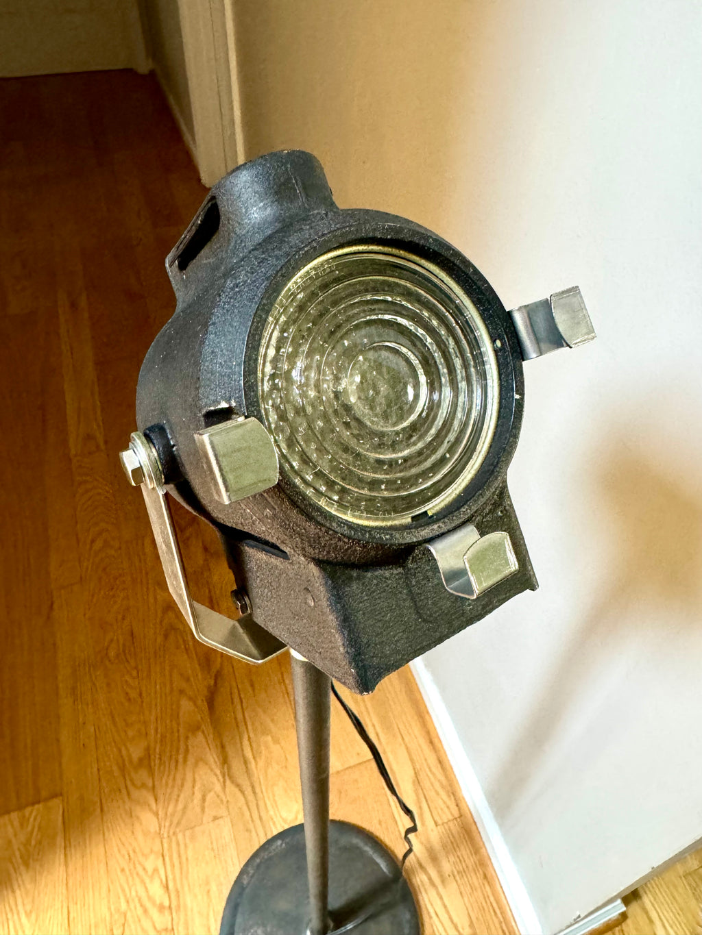 1930's Cycon Theater Stage Light with Fresnel Lens | Cycon Theater Spot Light on Telescoping Stand | Metal Stage Floor Lamp| Industrial Lamp