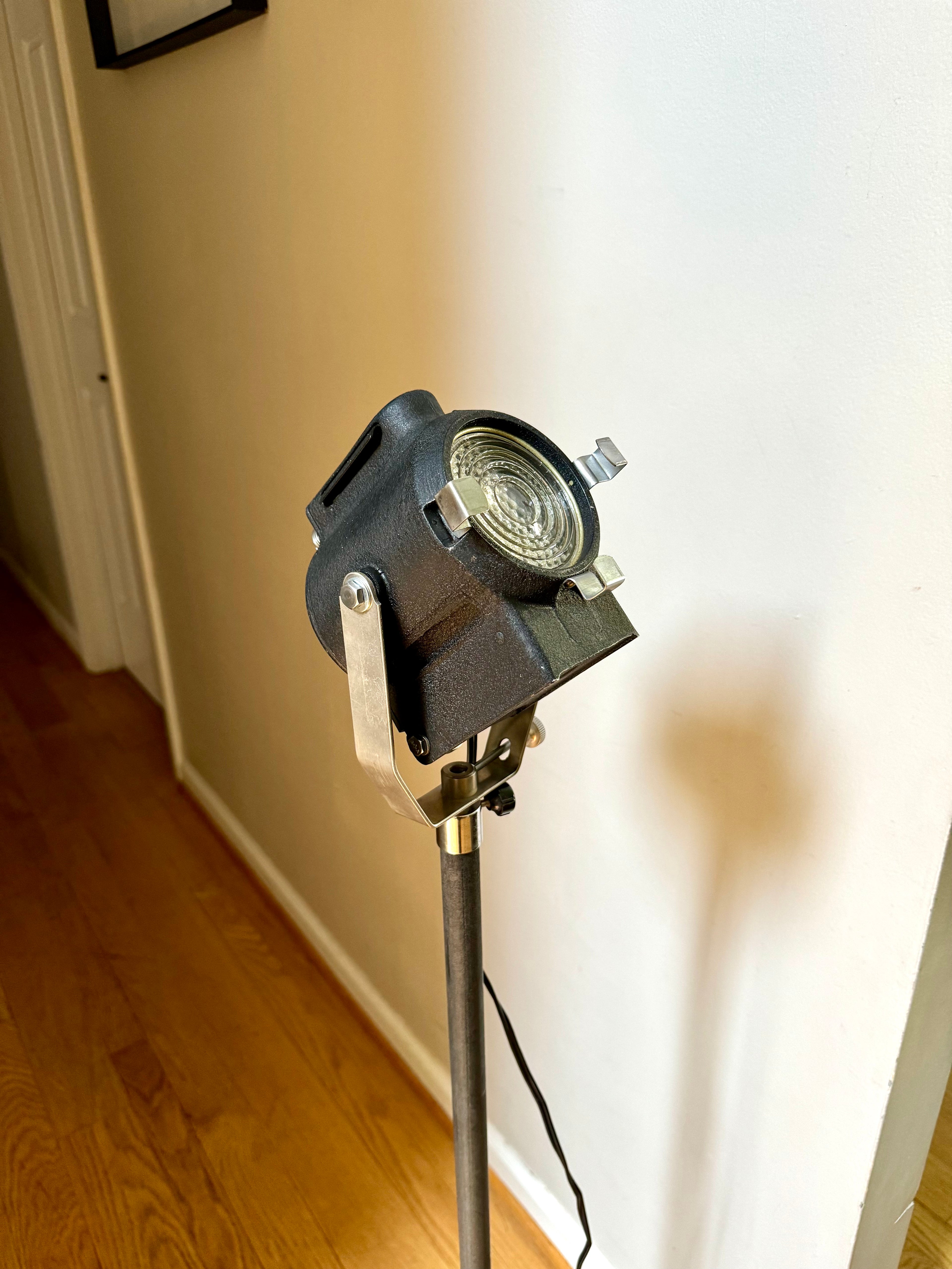 1930's Cycon Theater Stage Light with Fresnel Lens | Cycon Theater Spot Light on Telescoping Stand | Metal Stage Floor Lamp| Industrial Lamp