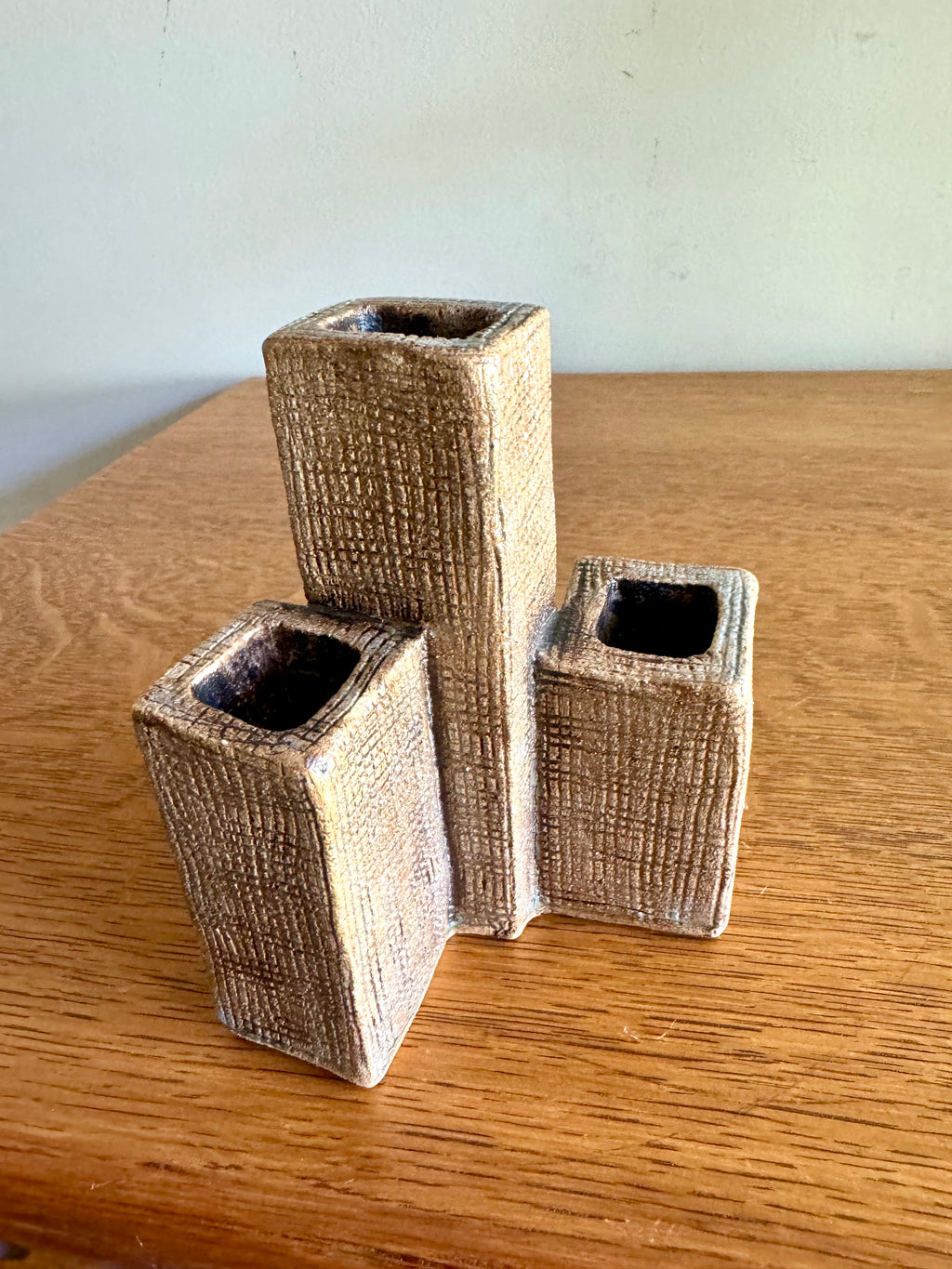 A vintage 3 Tier Pottery Vase | Mid Century Vase Sculpture | Signed Tiered Rectangular Vase | Handmade Sculpted Pottery Vase