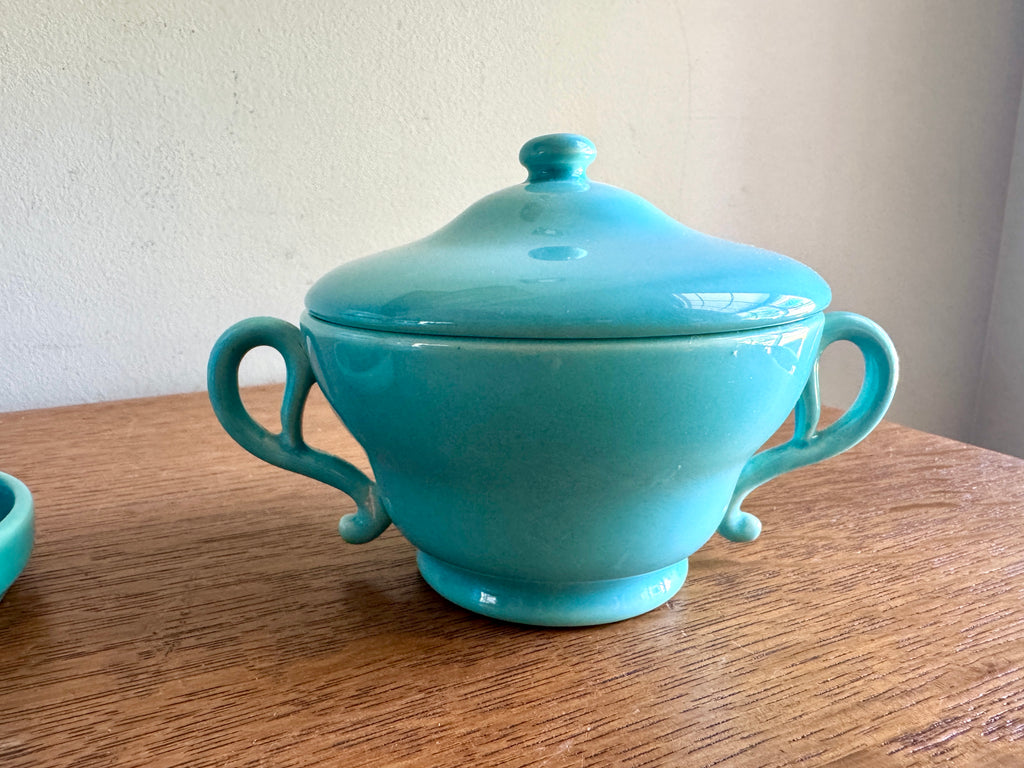 Vintage Franciscan Turquoise El Patio Mugs Set with Sugar Bowl ~ MCM Franciscan Tea Set