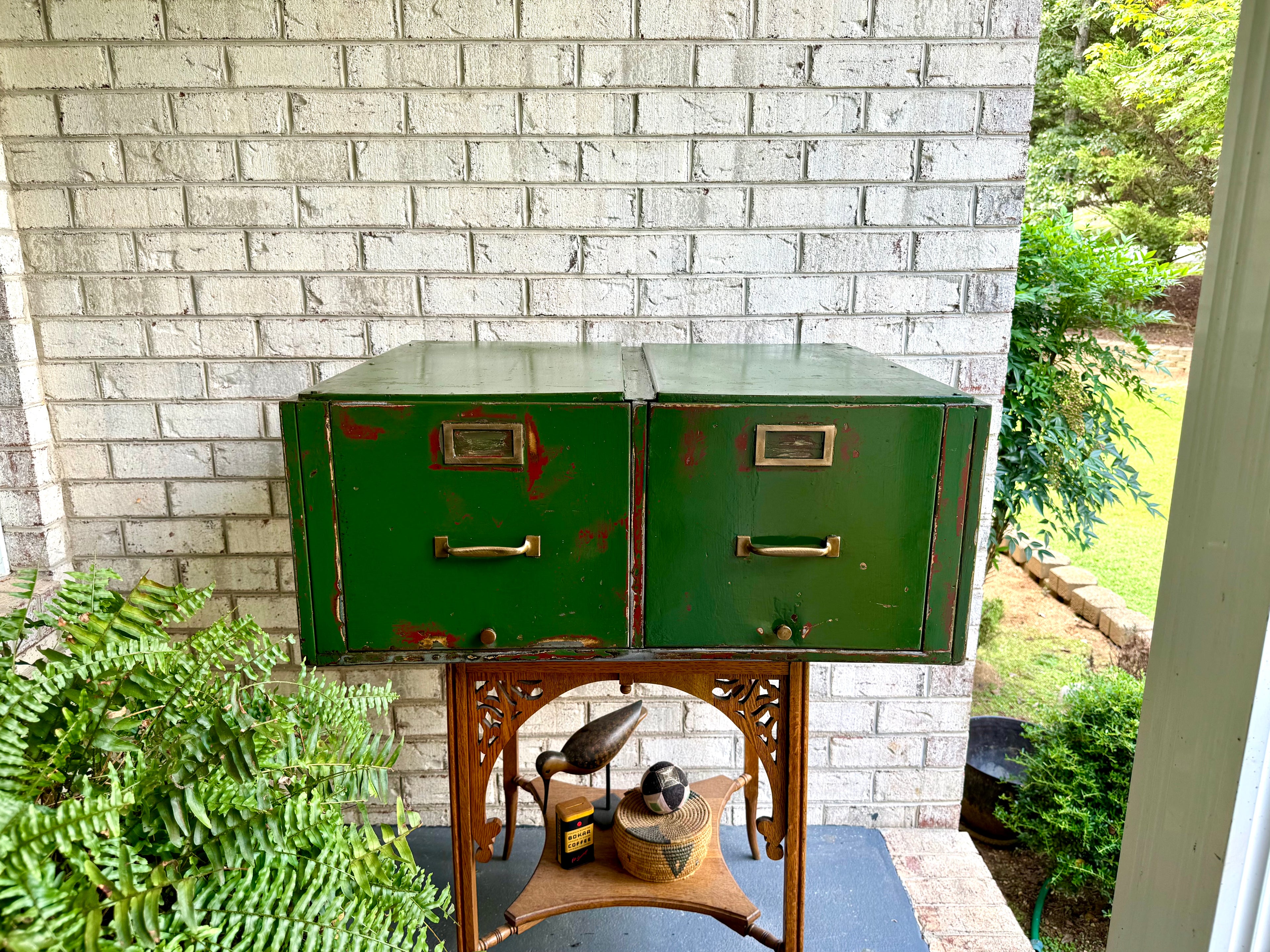 Vintage Distressed Metal Filing Cabinets| Rustic Large Filing Cabinet| Two Industrial Filing Cabinets| Large Distressed Paint Filing Cabinet