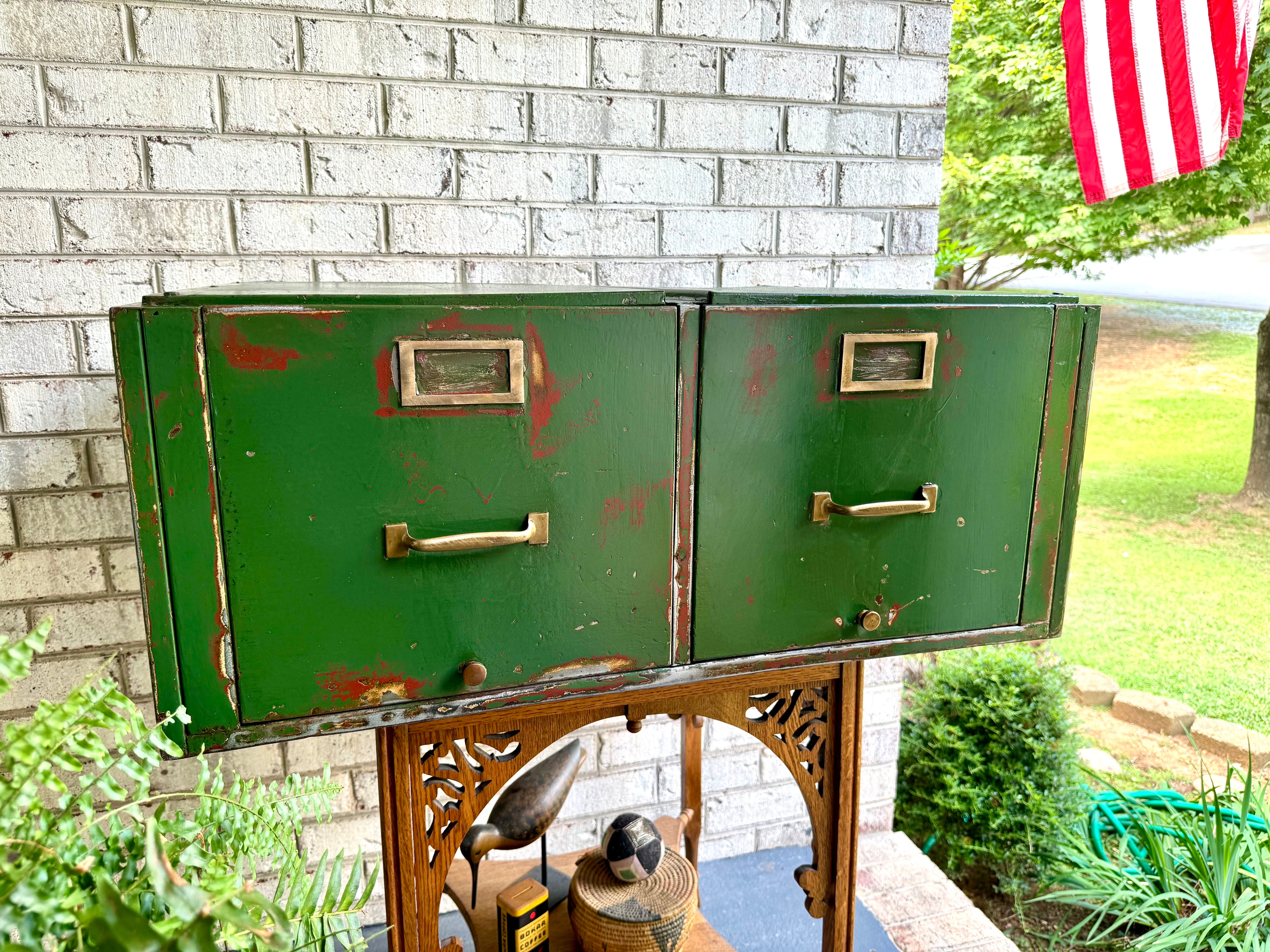 Vintage Distressed Metal Filing Cabinets| Rustic Large Filing Cabinet| Two Industrial Filing Cabinets| Large Distressed Paint Filing Cabinet
