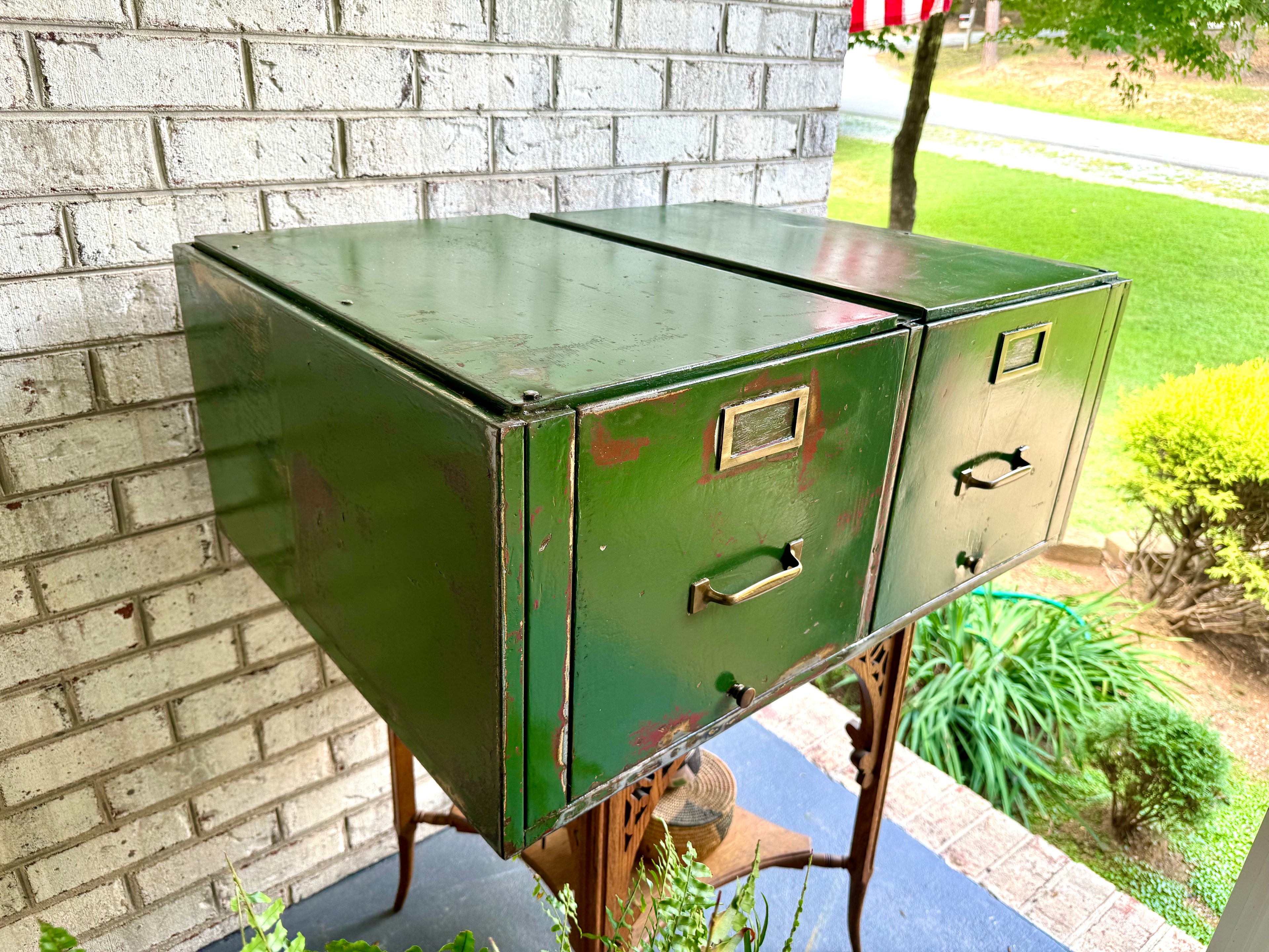Vintage Distressed Metal Filing Cabinets| Rustic Large Filing Cabinet| Two Industrial Filing Cabinets| Large Distressed Paint Filing Cabinet