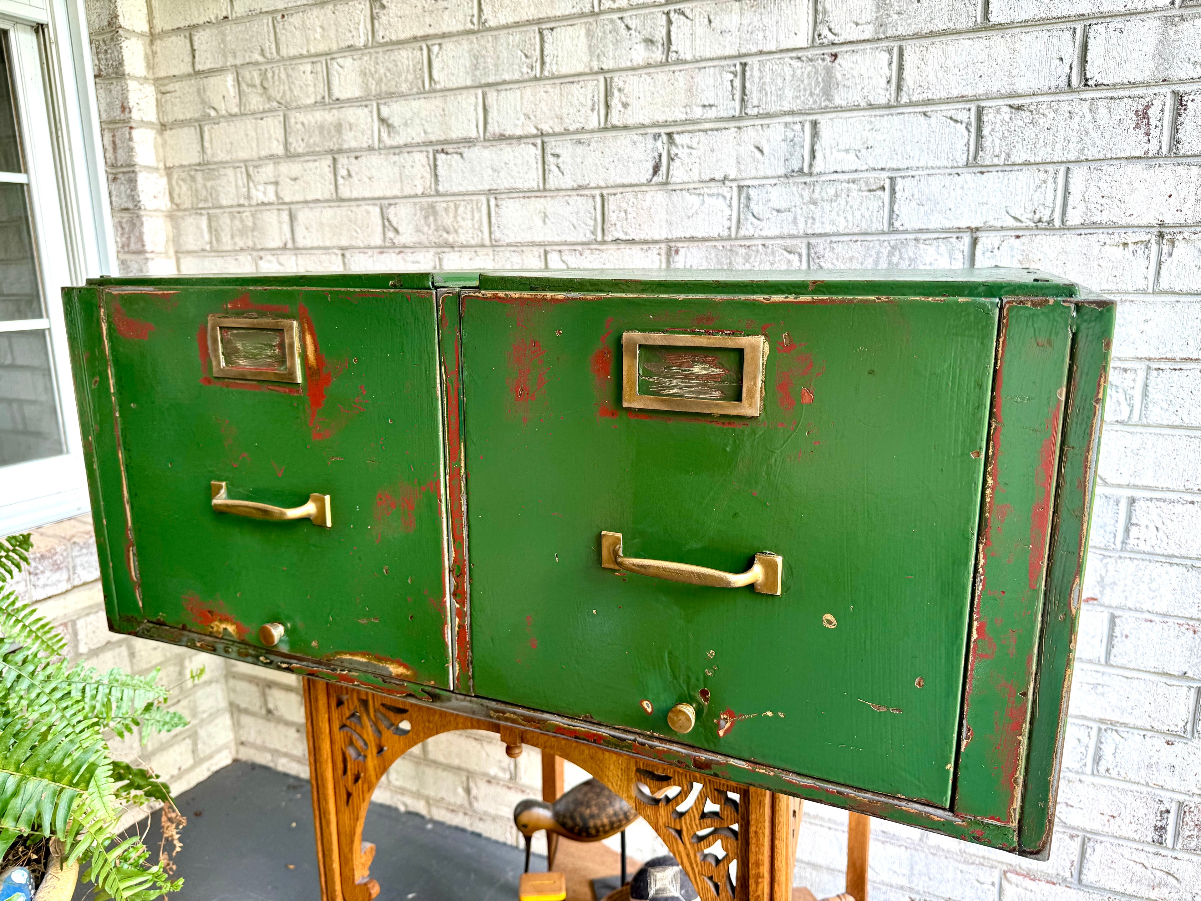 Vintage Distressed Metal Filing Cabinets| Rustic Large Filing Cabinet| Two Industrial Filing Cabinets| Large Distressed Paint Filing Cabinet