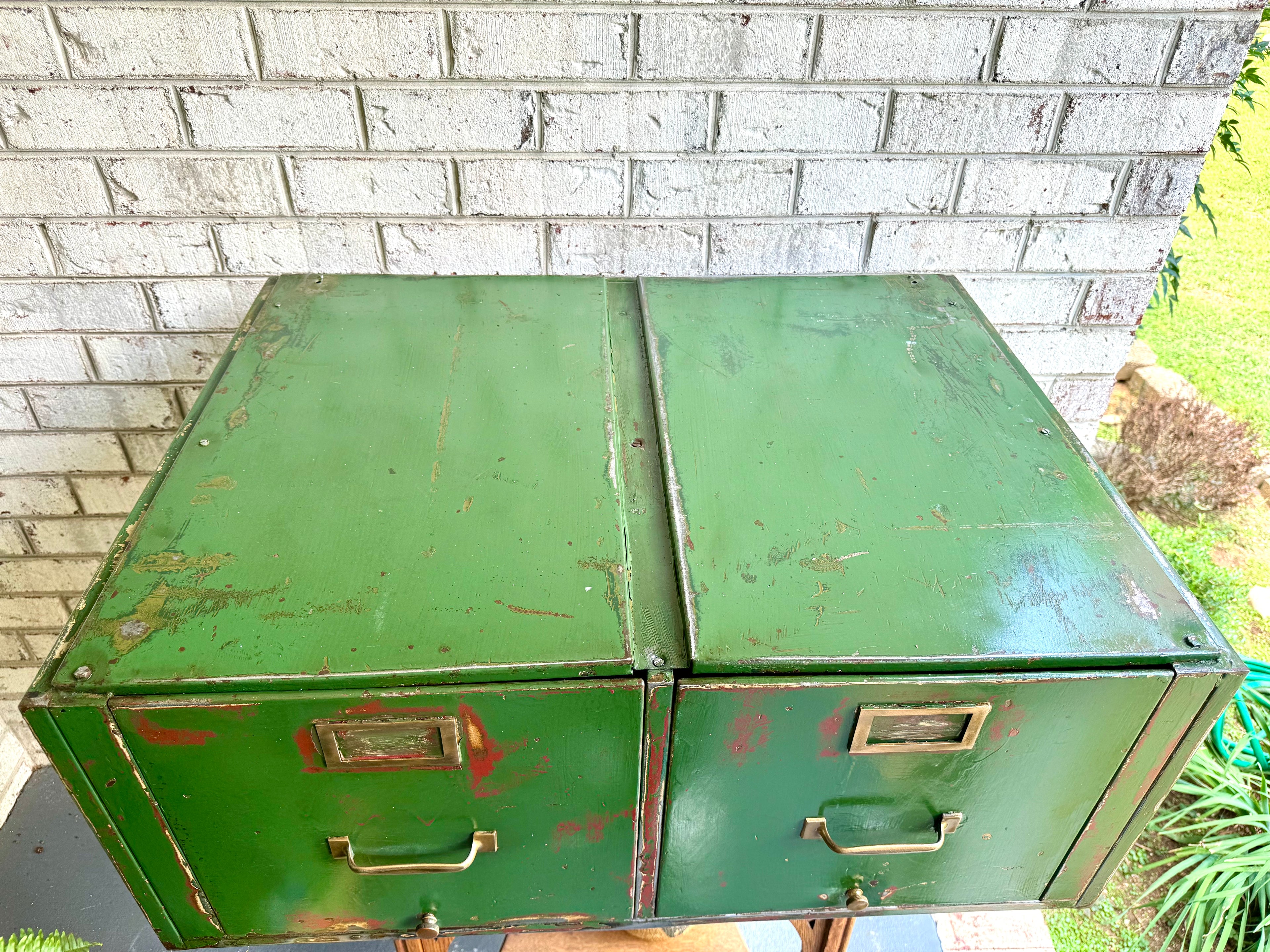 Vintage Distressed Metal Filing Cabinets| Rustic Large Filing Cabinet| Two Industrial Filing Cabinets| Large Distressed Paint Filing Cabinet