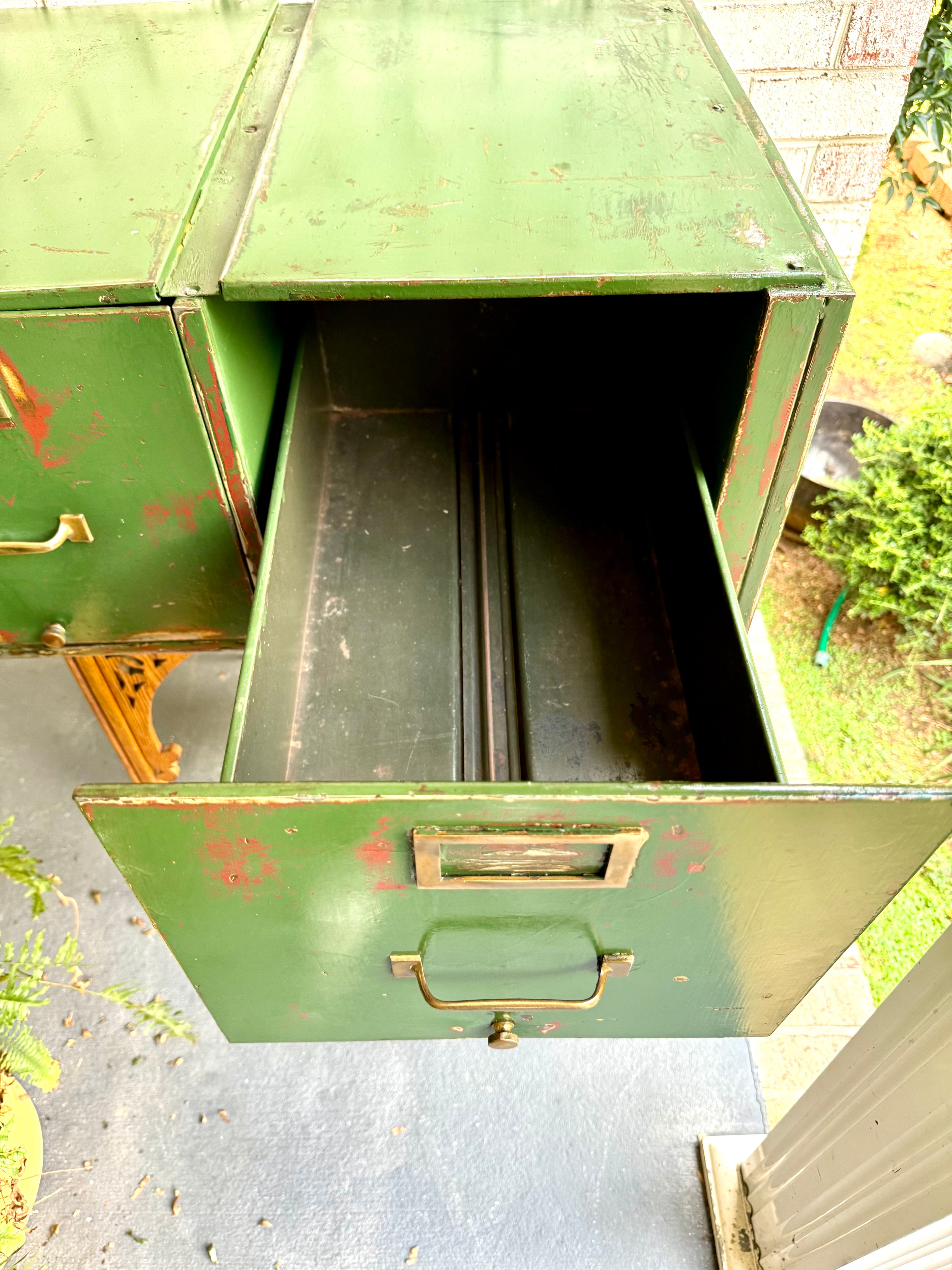Vintage Distressed Metal Filing Cabinets| Rustic Large Filing Cabinet| Two Industrial Filing Cabinets| Large Distressed Paint Filing Cabinet