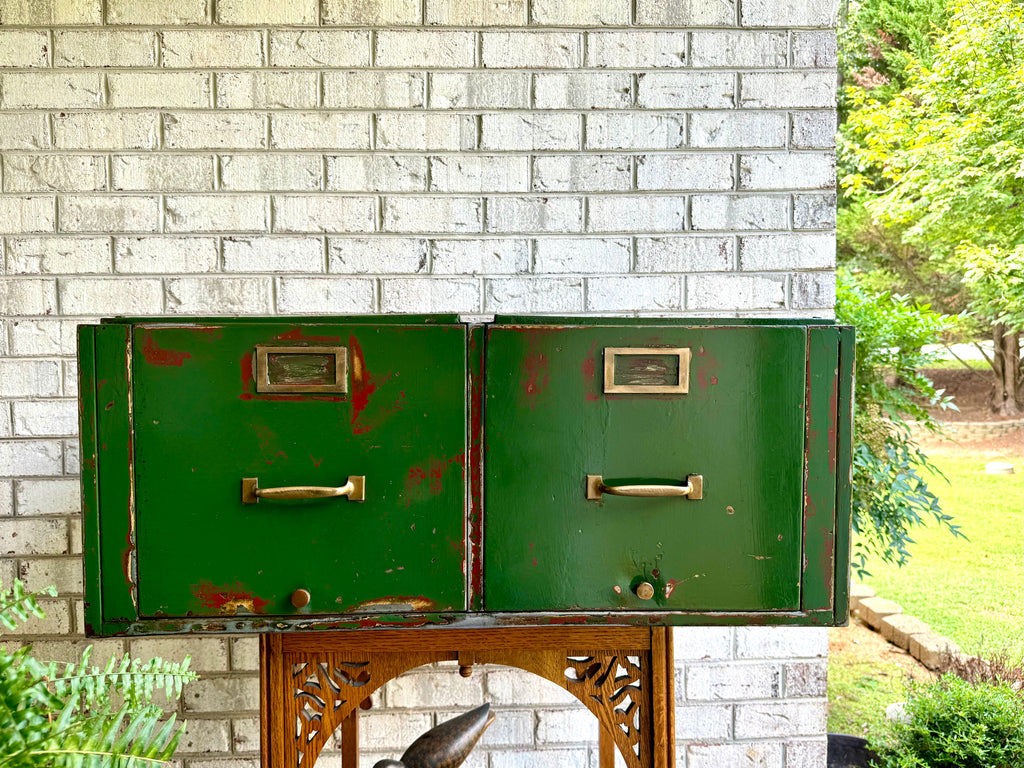 Vintage Distressed Metal Filing Cabinets| Rustic Large Filing Cabinet| Two Industrial Filing Cabinets| Large Distressed Paint Filing Cabinet