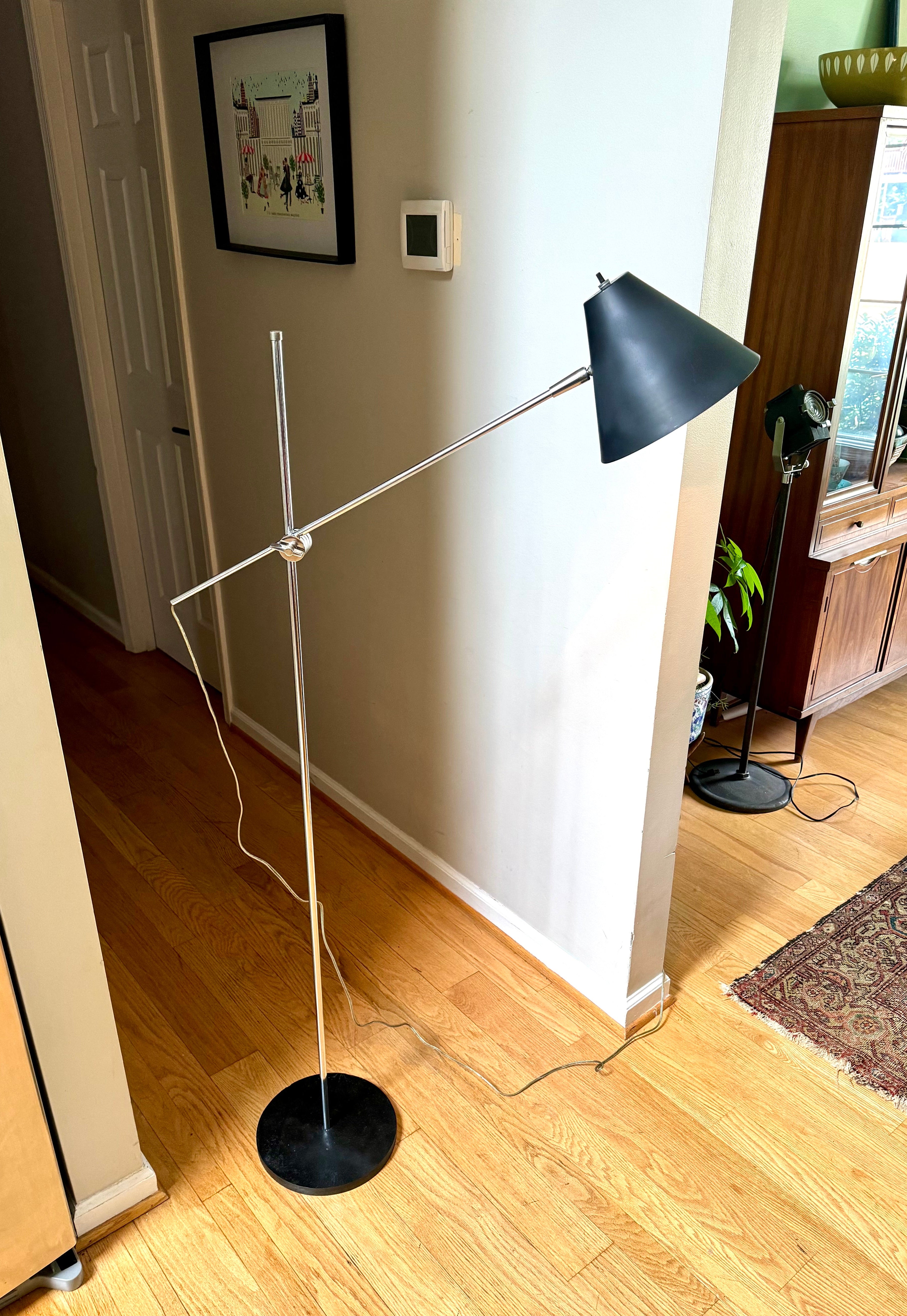 MCM Robert Sonneman Style Cantilever Floor Lamp | George Kovacs Adjustable MCM Black Floor Lamp | MCM Coned Articulation Lamp