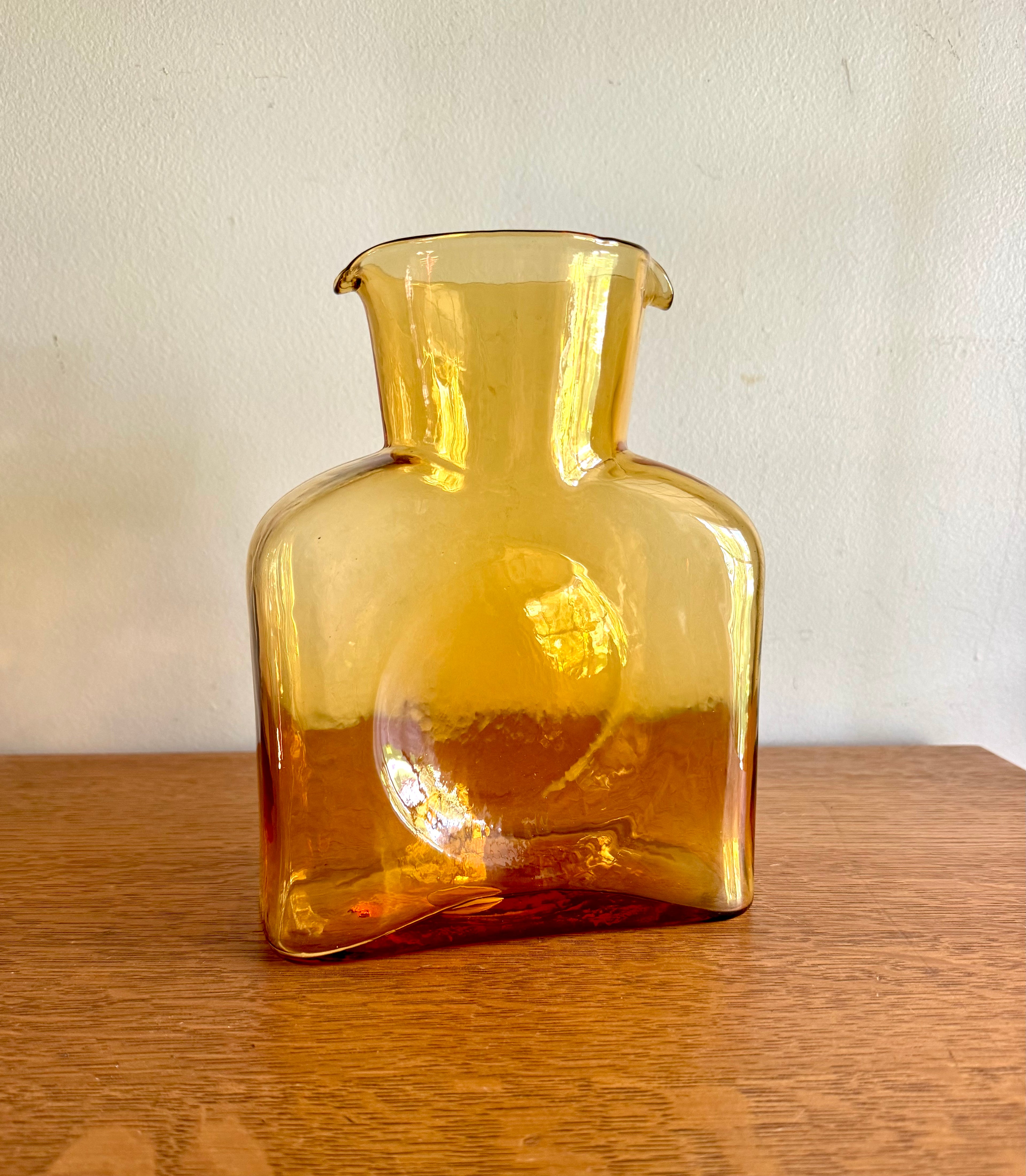 Vintage Blenko Amber Glass Double Spout Carafe | Blenko Glass Water Pitcher  | Amber Blenko Glass Vase| Mid Century Modern Blenko Amber Vase