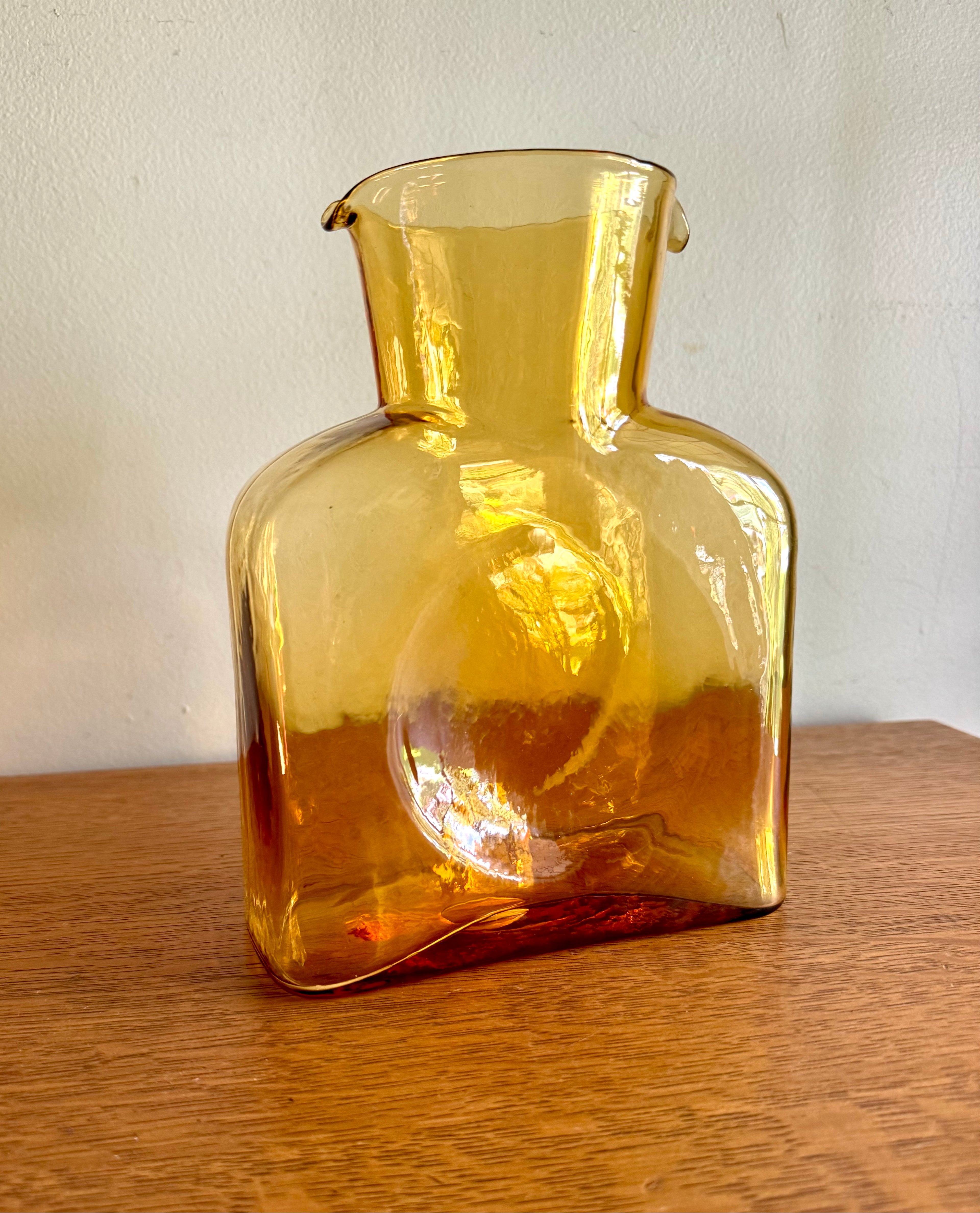 Vintage Blenko Amber Glass Double Spout Carafe | Blenko Glass Water Pitcher  | Amber Blenko Glass Vase| Mid Century Modern Blenko Amber Vase