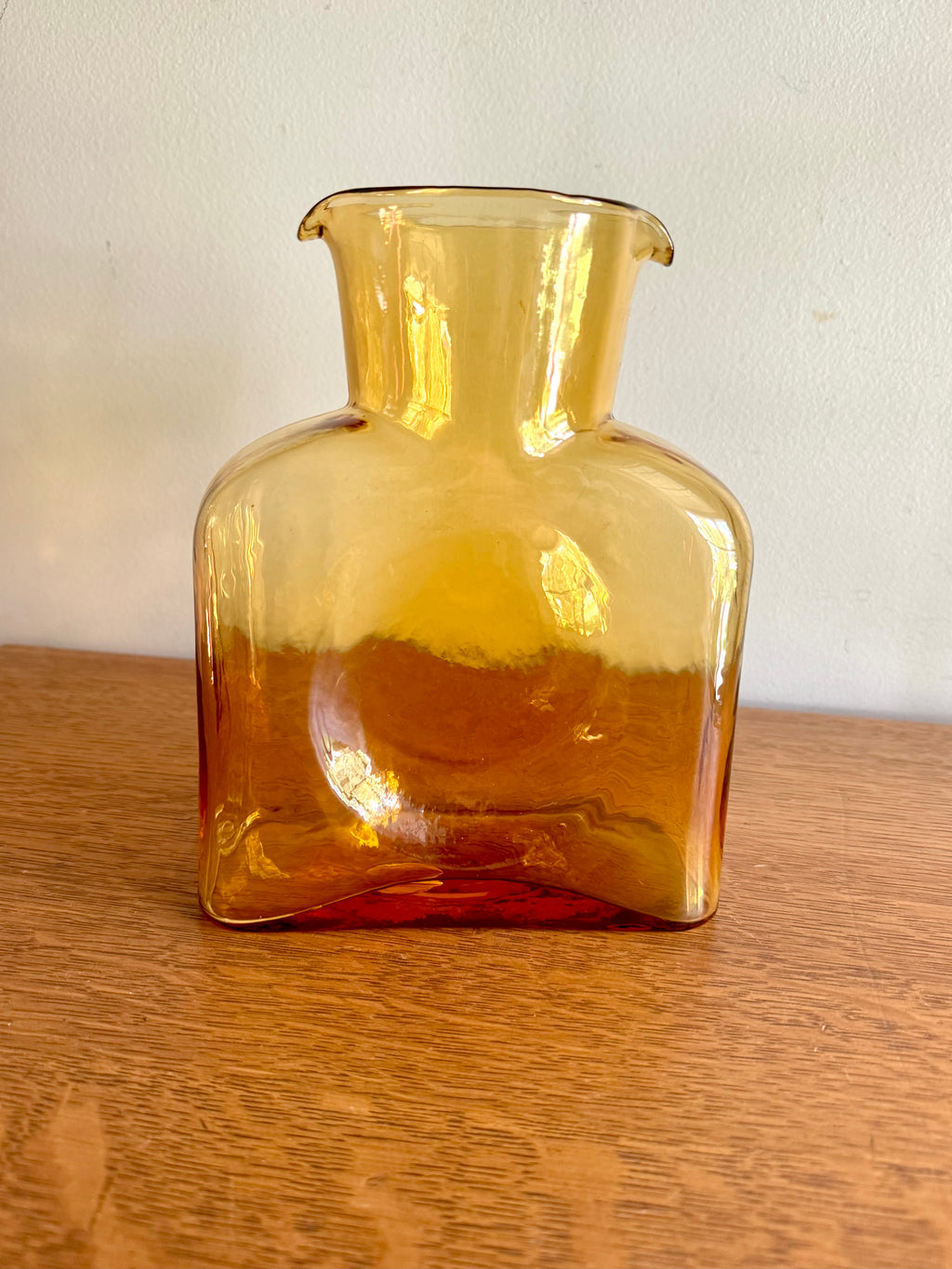 Vintage Blenko Amber Glass Double Spout Carafe | Blenko Glass Water Pitcher  | Amber Blenko Glass Vase| Mid Century Modern Blenko Amber Vase