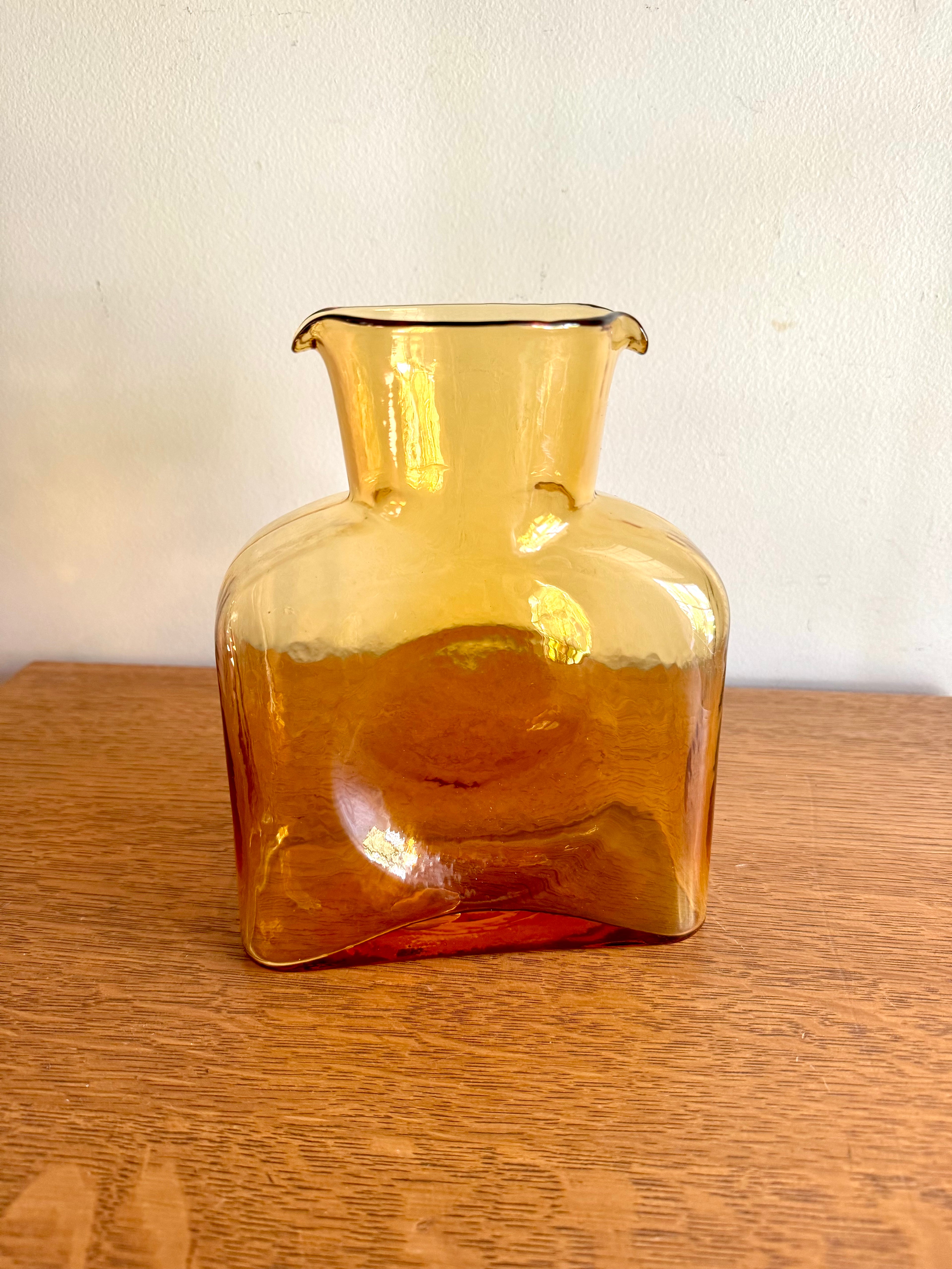 Vintage Blenko Amber Glass Double Spout Carafe | Blenko Glass Water Pitcher  | Amber Blenko Glass Vase| Mid Century Modern Blenko Amber Vase