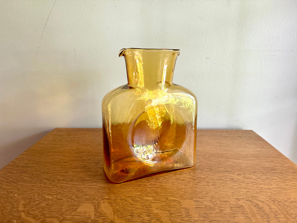 Vintage Blenko Amber Glass Double Spout Carafe | Blenko Glass Water Pitcher  | Amber Blenko Glass Vase| Mid Century Modern Blenko Amber Vase