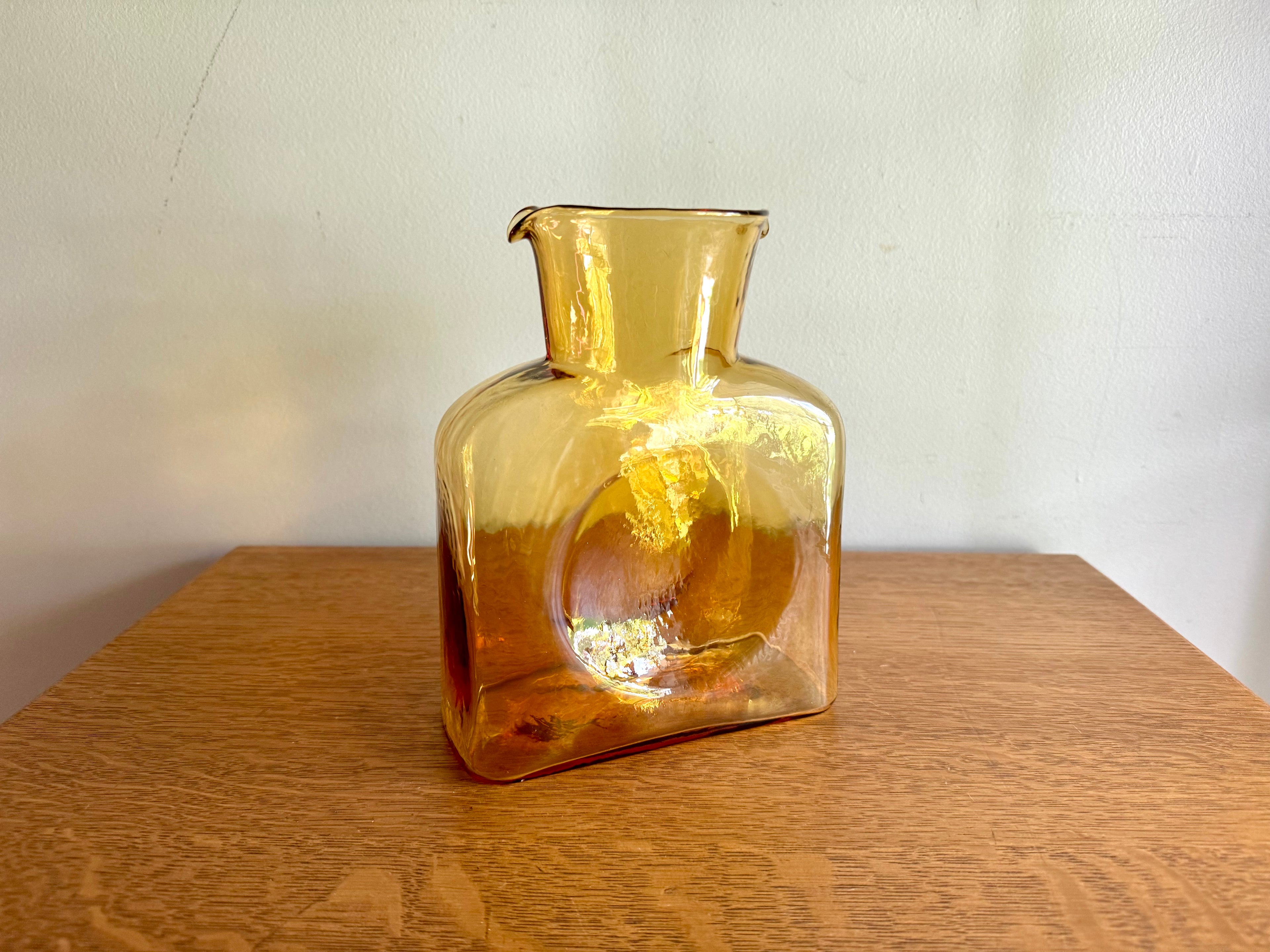 Vintage Blenko Amber Glass Double Spout Carafe | Blenko Glass Water Pitcher  | Amber Blenko Glass Vase| Mid Century Modern Blenko Amber Vase
