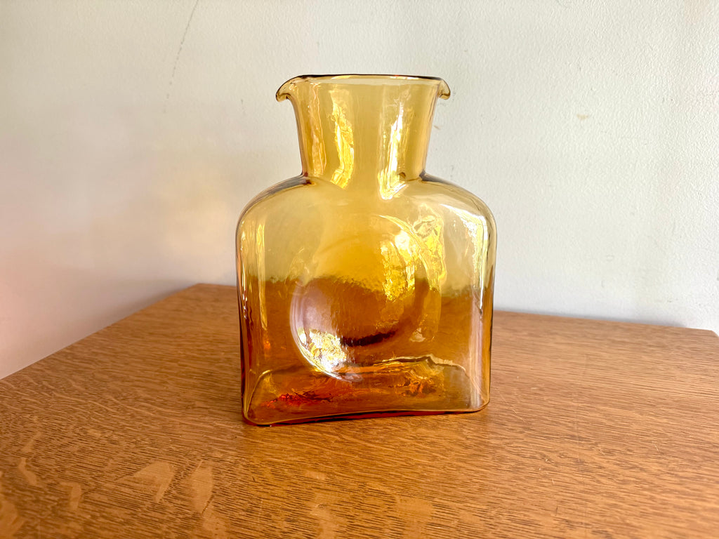 Vintage Blenko Amber Glass Double Spout Carafe | Blenko Glass Water Pitcher  | Amber Blenko Glass Vase| Mid Century Modern Blenko Amber Vase