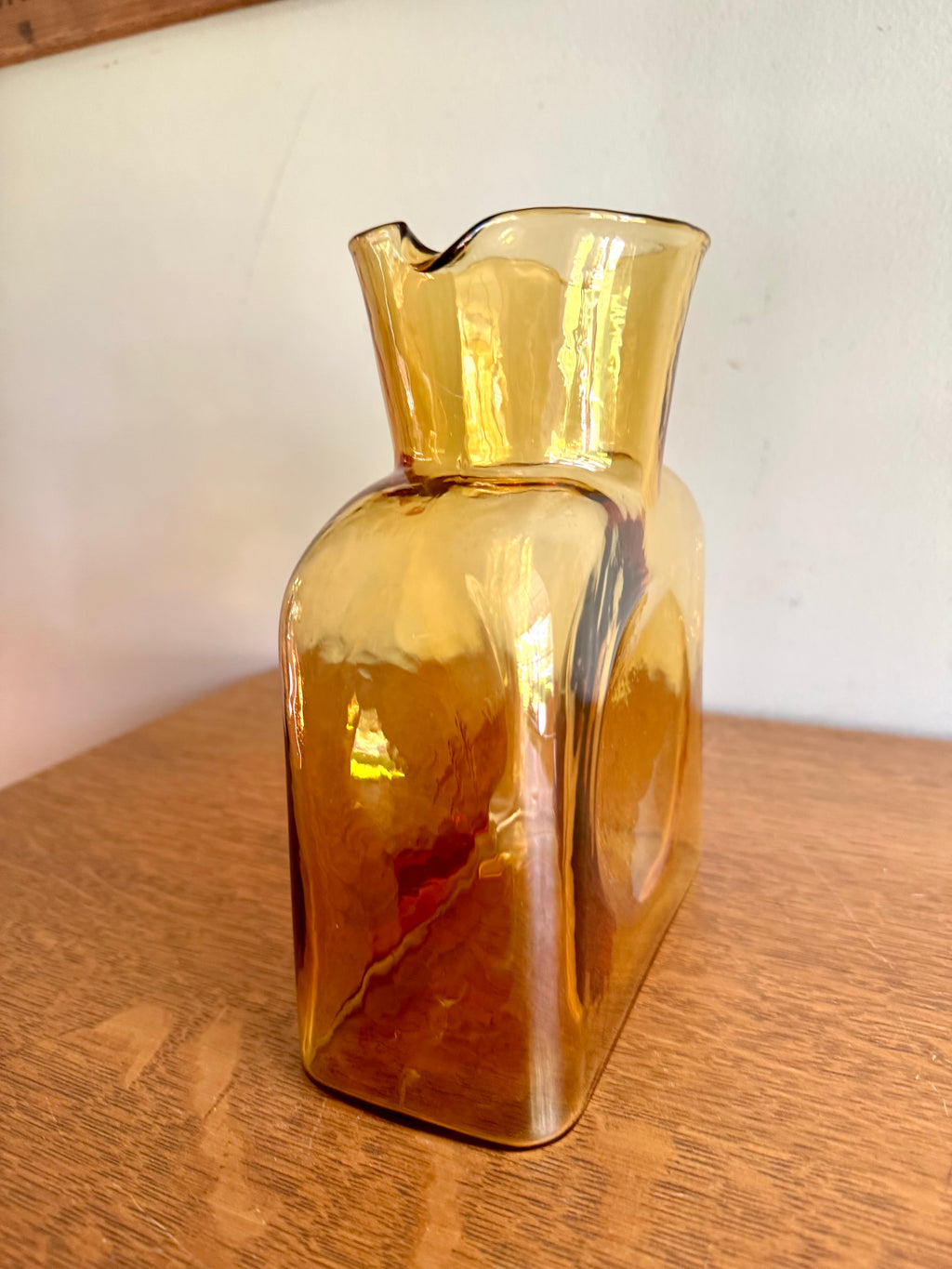 Vintage Blenko Amber Glass Double Spout Carafe | Blenko Glass Water Pitcher  | Amber Blenko Glass Vase| Mid Century Modern Blenko Amber Vase