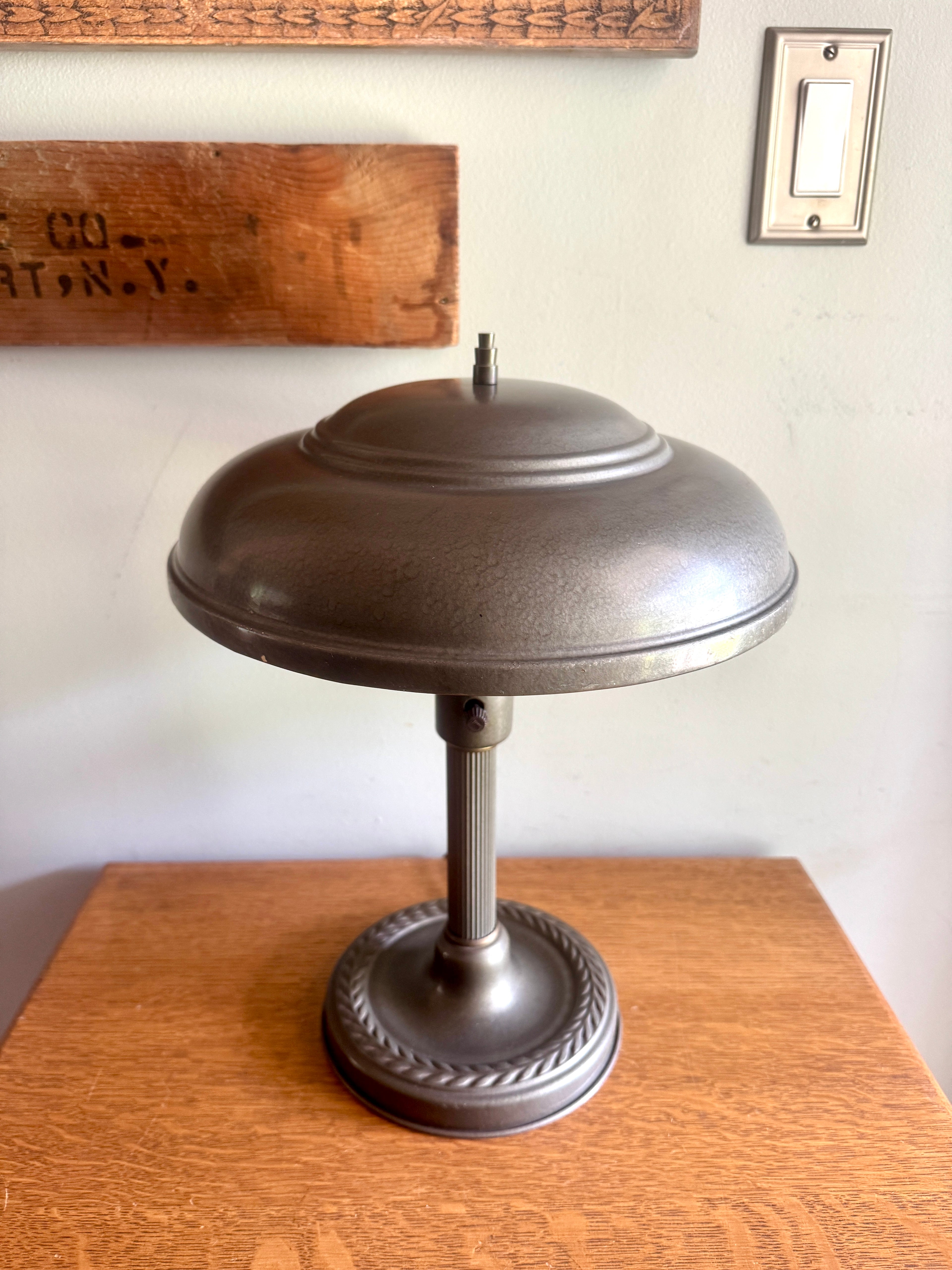 1930s Streamline Art Deco Fluted Flying Saucer Lamp ~ Machine Age Metal UFO Lamp