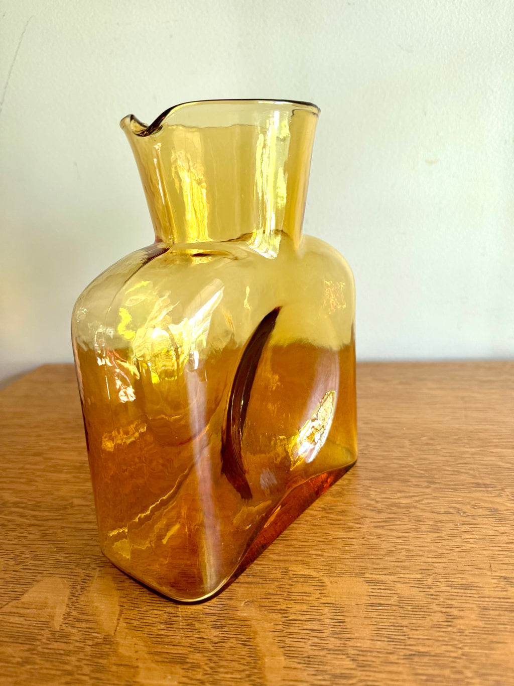 Vintage Blenko Amber Glass Double Spout Carafe | Blenko Glass Water Pitcher  | Amber Blenko Glass Vase| Mid Century Modern Blenko Amber Vase
