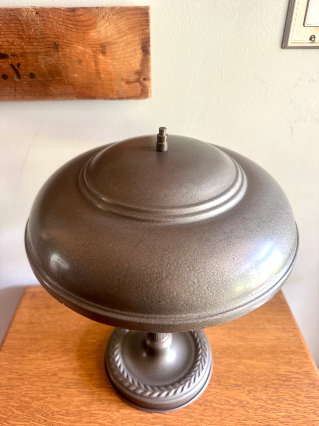 1930s Streamline Art Deco Fluted Flying Saucer Lamp ~ Machine Age Metal UFO Lamp