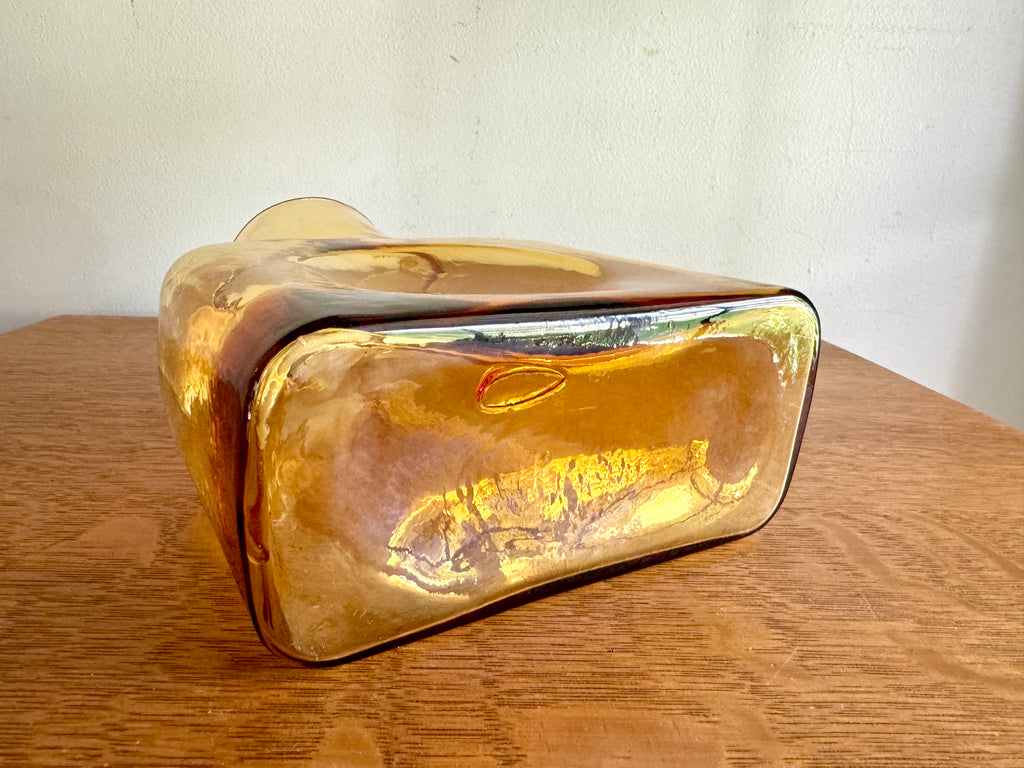 Vintage Blenko Amber Glass Double Spout Carafe | Blenko Glass Water Pitcher  | Amber Blenko Glass Vase| Mid Century Modern Blenko Amber Vase