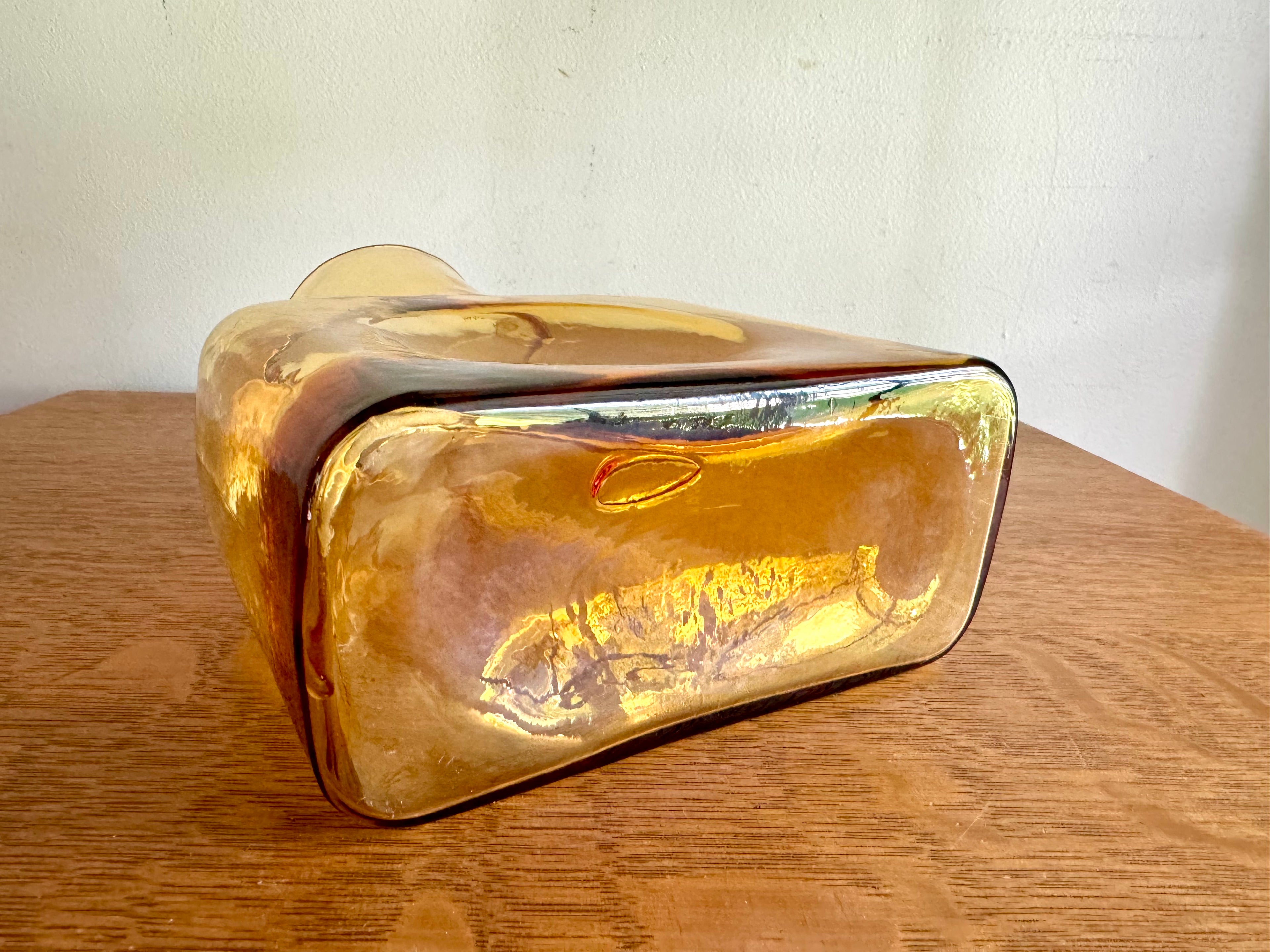 Vintage Blenko Amber Glass Double Spout Carafe | Blenko Glass Water Pitcher  | Amber Blenko Glass Vase| Mid Century Modern Blenko Amber Vase