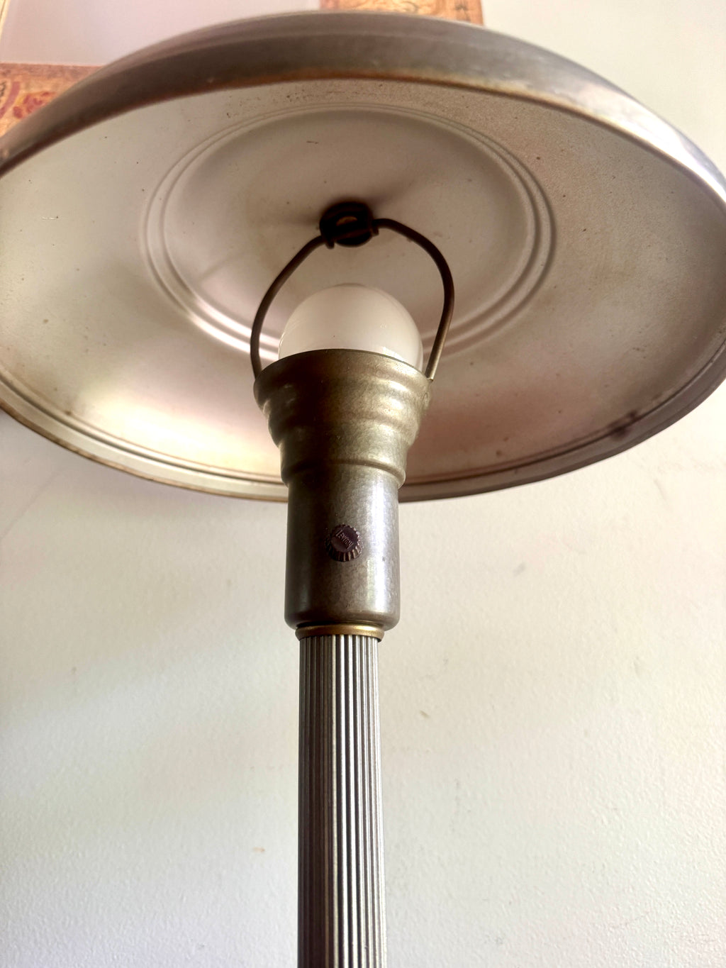 1930s Streamline Art Deco Fluted Flying Saucer Lamp ~ Machine Age Metal UFO Lamp