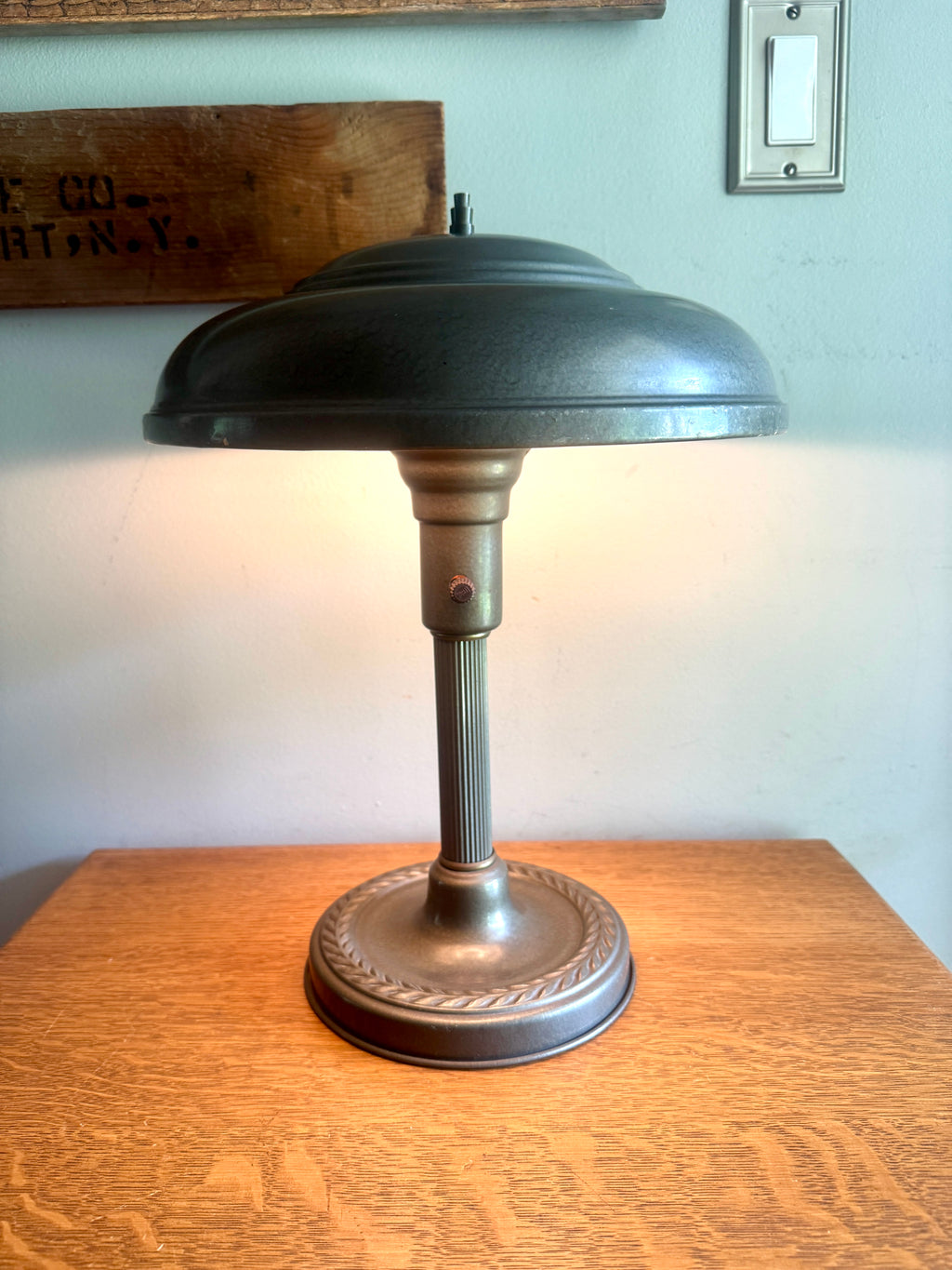 1930s Streamline Art Deco Fluted Flying Saucer Lamp ~ Machine Age Metal UFO Lamp