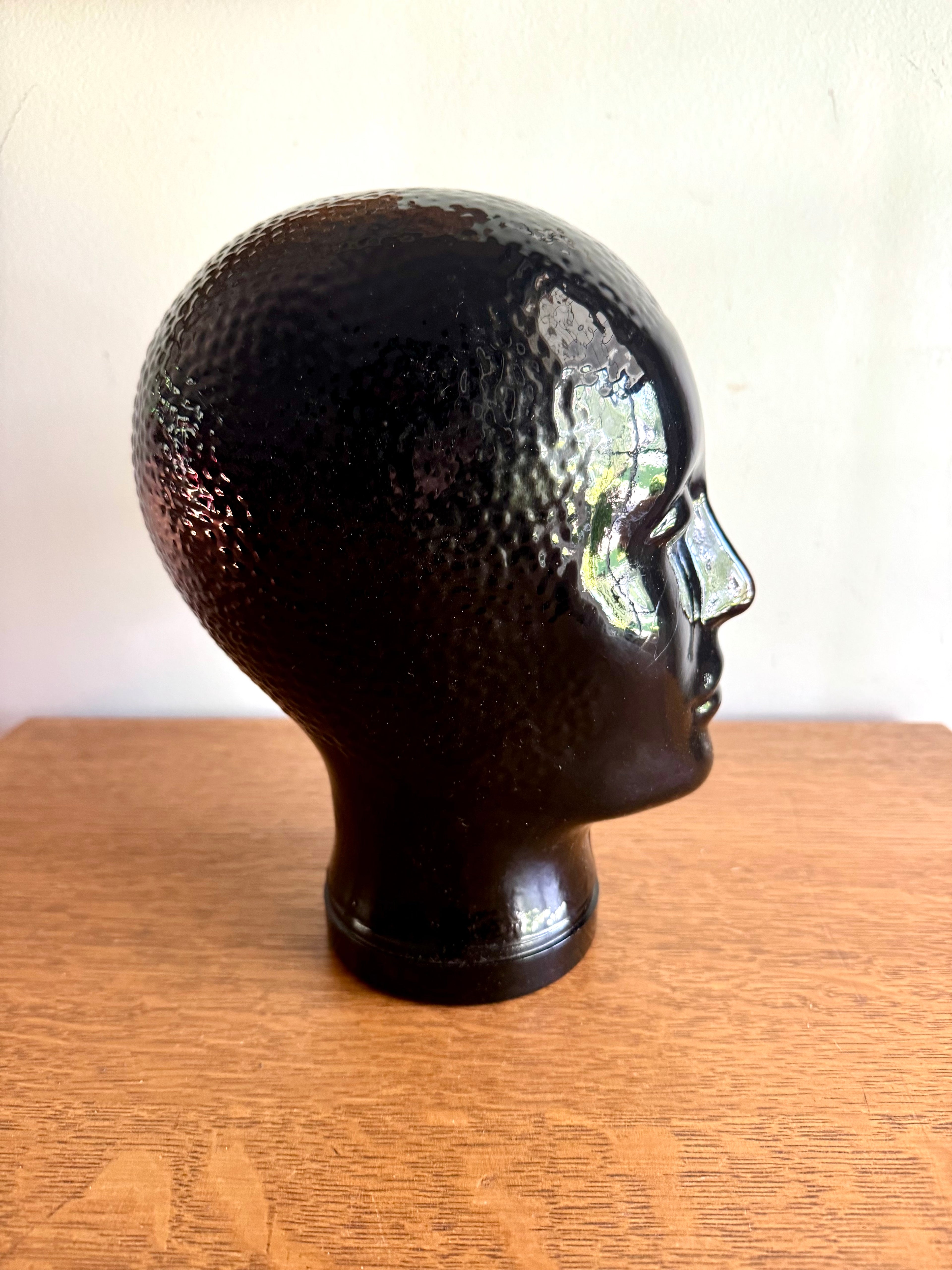 Black Glass 1960's Mannequin Head | Piero Fornasetti Glass Store Display Head | Black Glass Hat Display | Glass Head Statue | Head Figurine