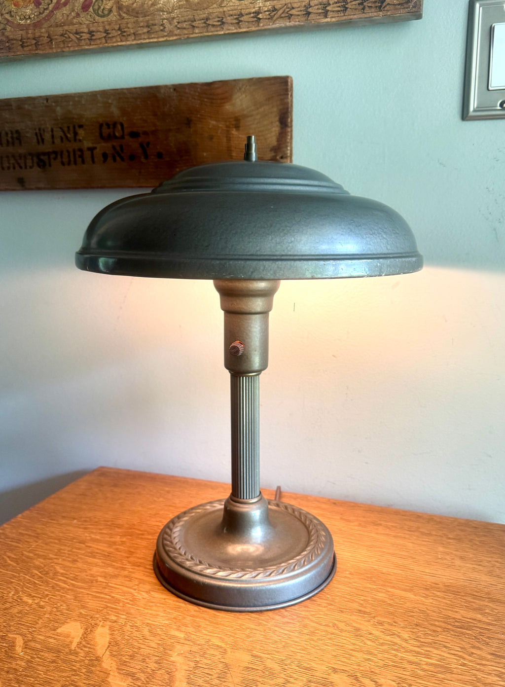 1930s Streamline Art Deco Fluted Flying Saucer Lamp ~ Machine Age Metal UFO Lamp