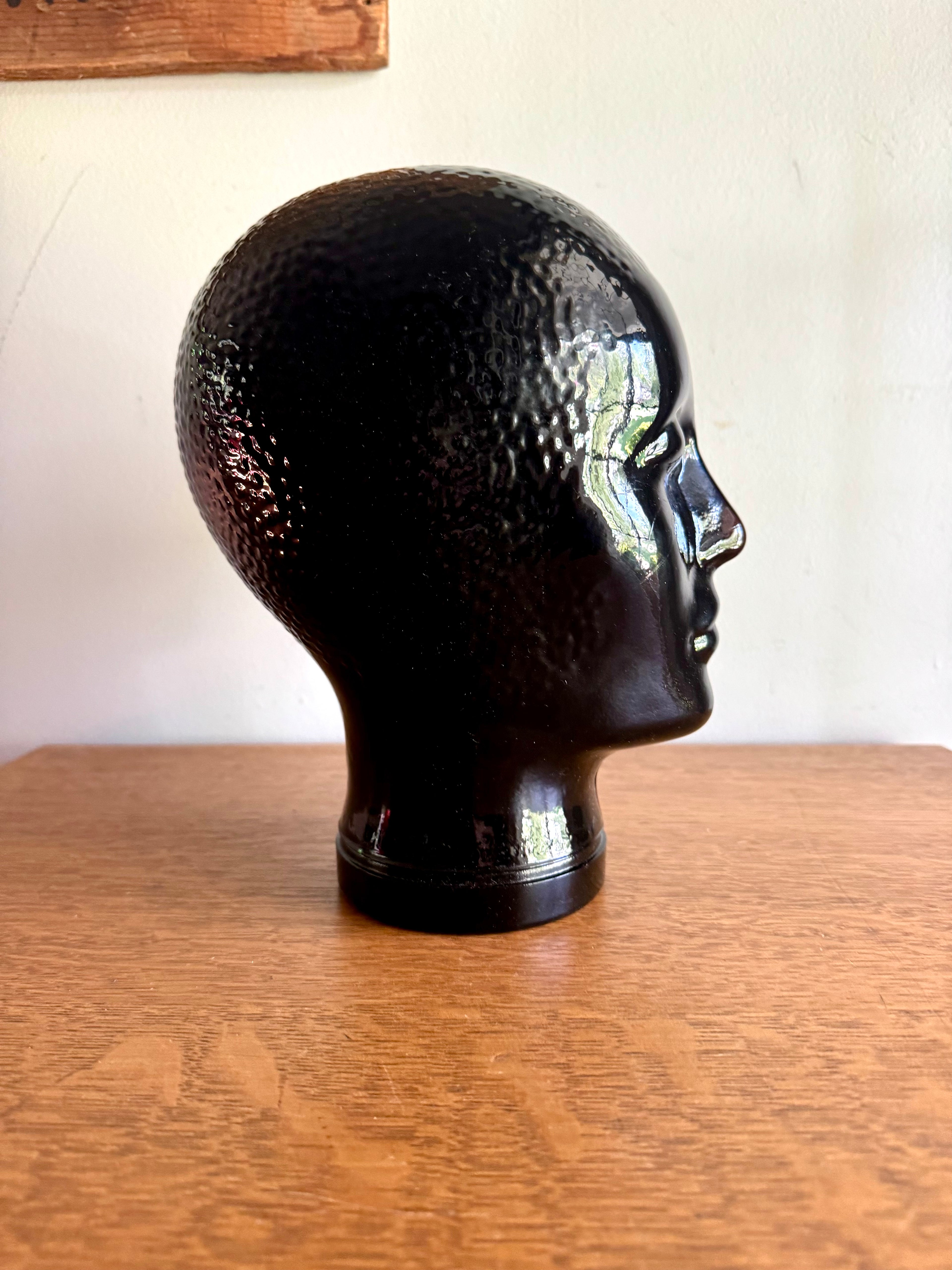 Black Glass 1960's Mannequin Head | Piero Fornasetti Glass Store Display Head | Black Glass Hat Display | Glass Head Statue | Head Figurine