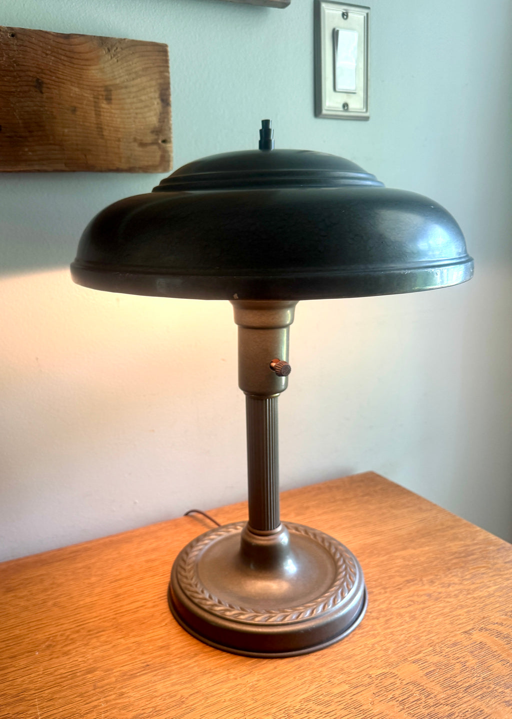 1930s Streamline Art Deco Fluted Flying Saucer Lamp ~ Machine Age Metal UFO Lamp