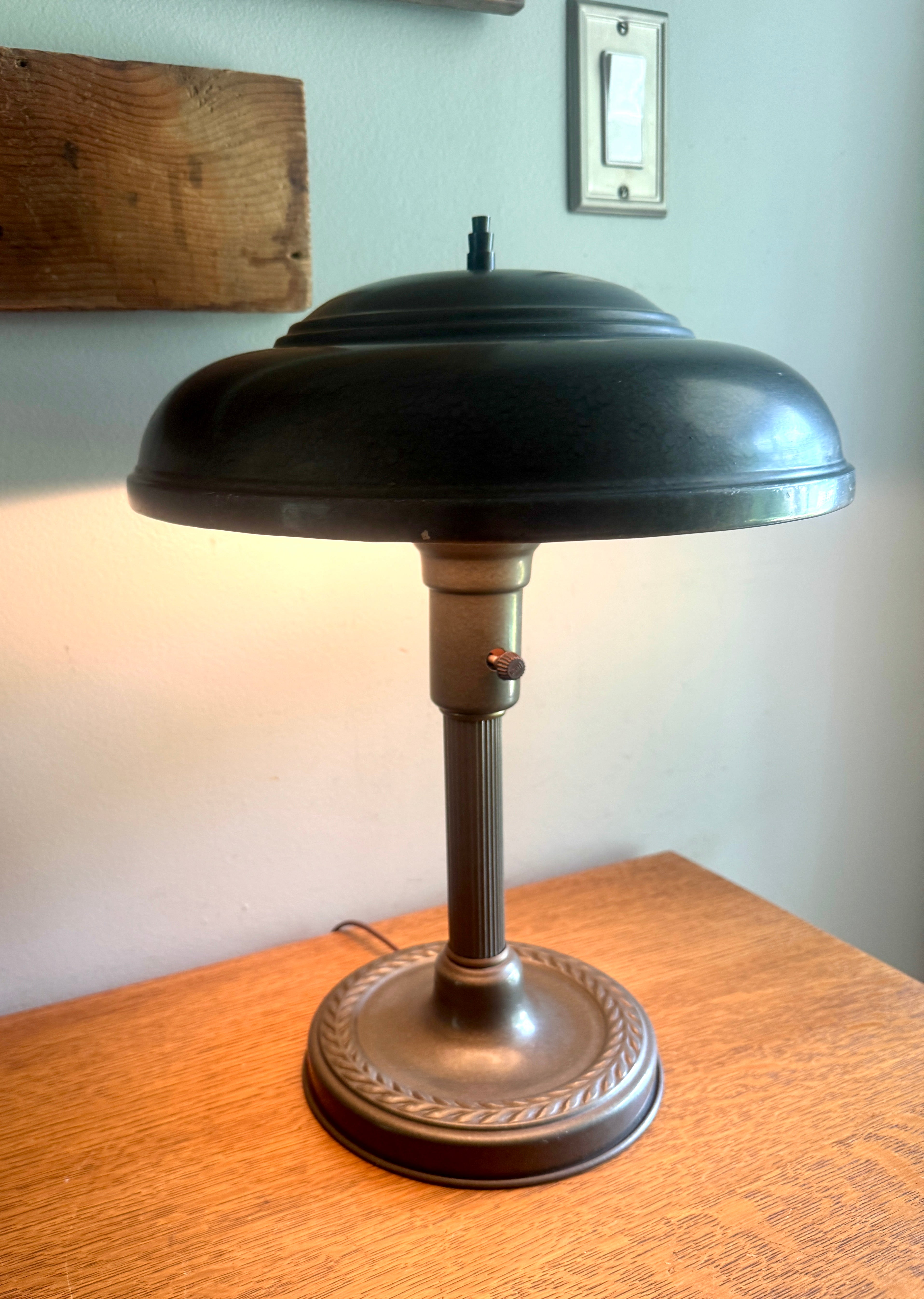 1930s Streamline Art Deco Fluted Flying Saucer Lamp ~ Machine Age Metal UFO Lamp