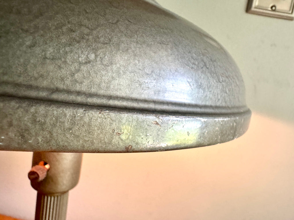 1930s Streamline Art Deco Fluted Flying Saucer Lamp ~ Machine Age Metal UFO Lamp