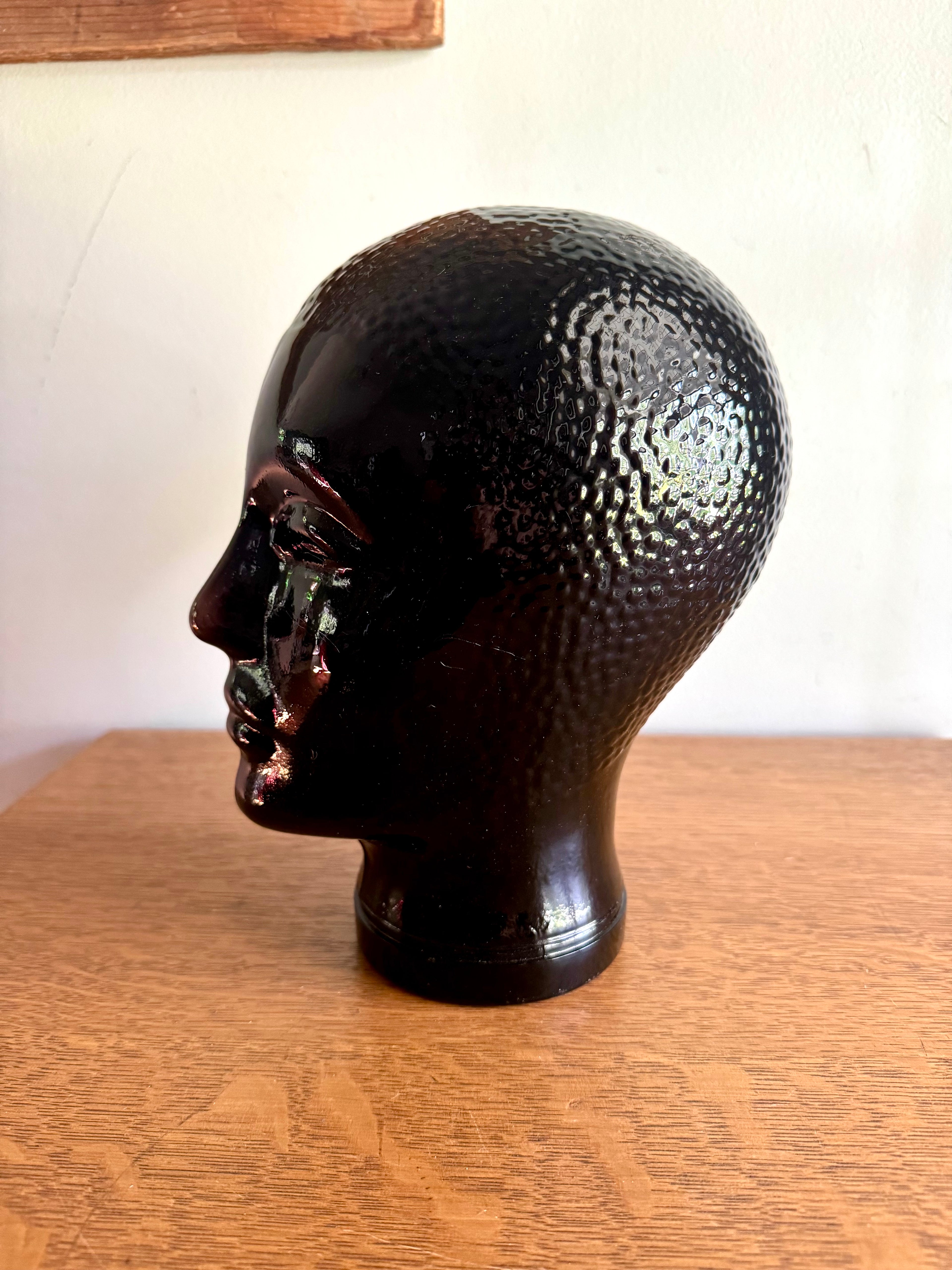 Black Glass 1960's Mannequin Head | Piero Fornasetti Glass Store Display Head | Black Glass Hat Display | Glass Head Statue | Head Figurine
