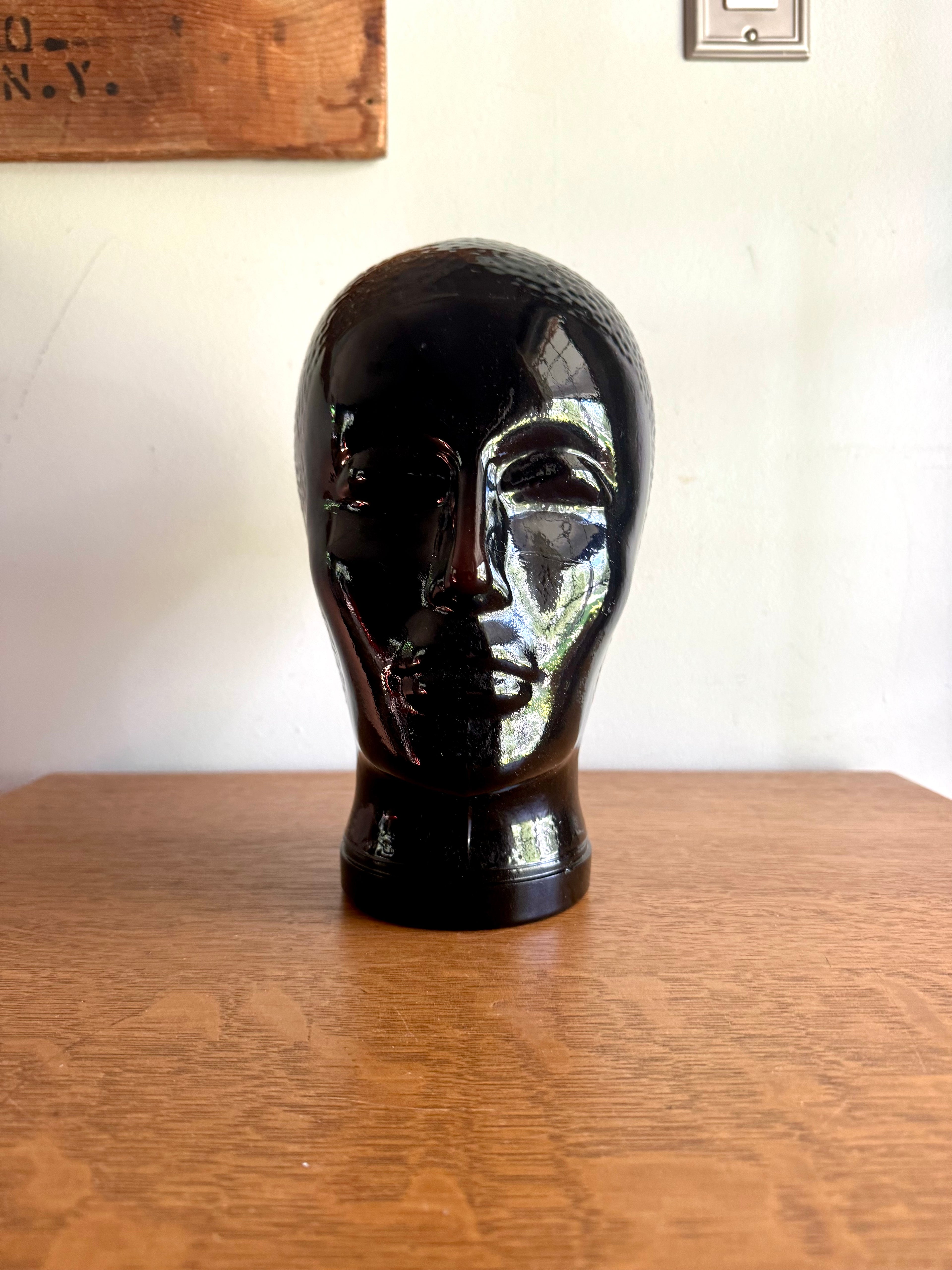 Black Glass 1960's Mannequin Head | Piero Fornasetti Glass Store Display Head | Black Glass Hat Display | Glass Head Statue | Head Figurine