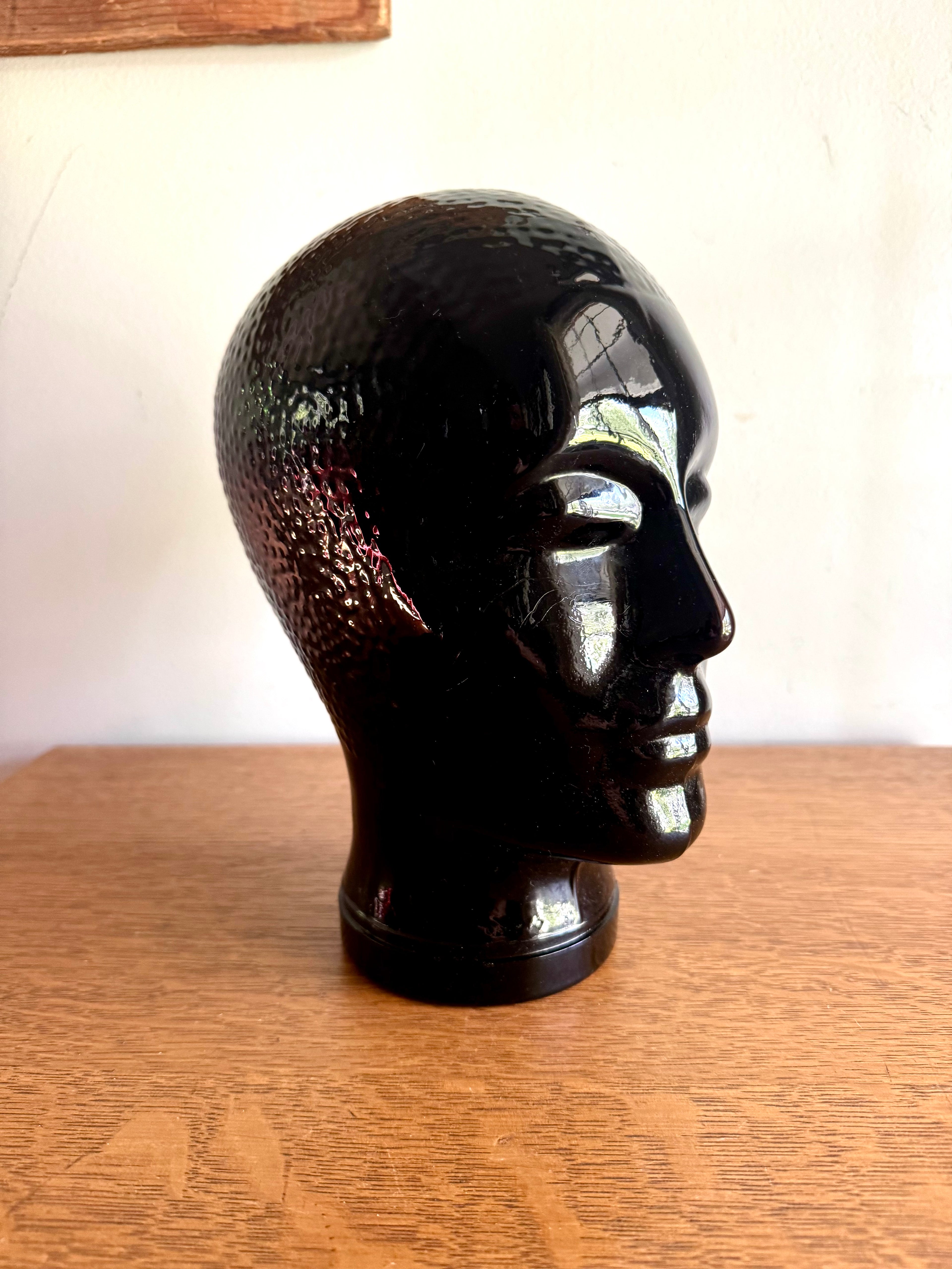 Black Glass 1960's Mannequin Head | Piero Fornasetti Glass Store Display Head | Black Glass Hat Display | Glass Head Statue | Head Figurine