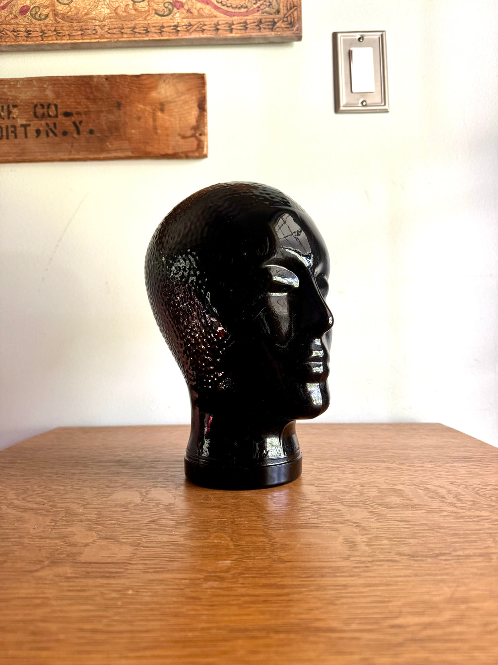 Black Glass 1960's Mannequin Head | Piero Fornasetti Glass Store Display Head | Black Glass Hat Display | Glass Head Statue | Head Figurine