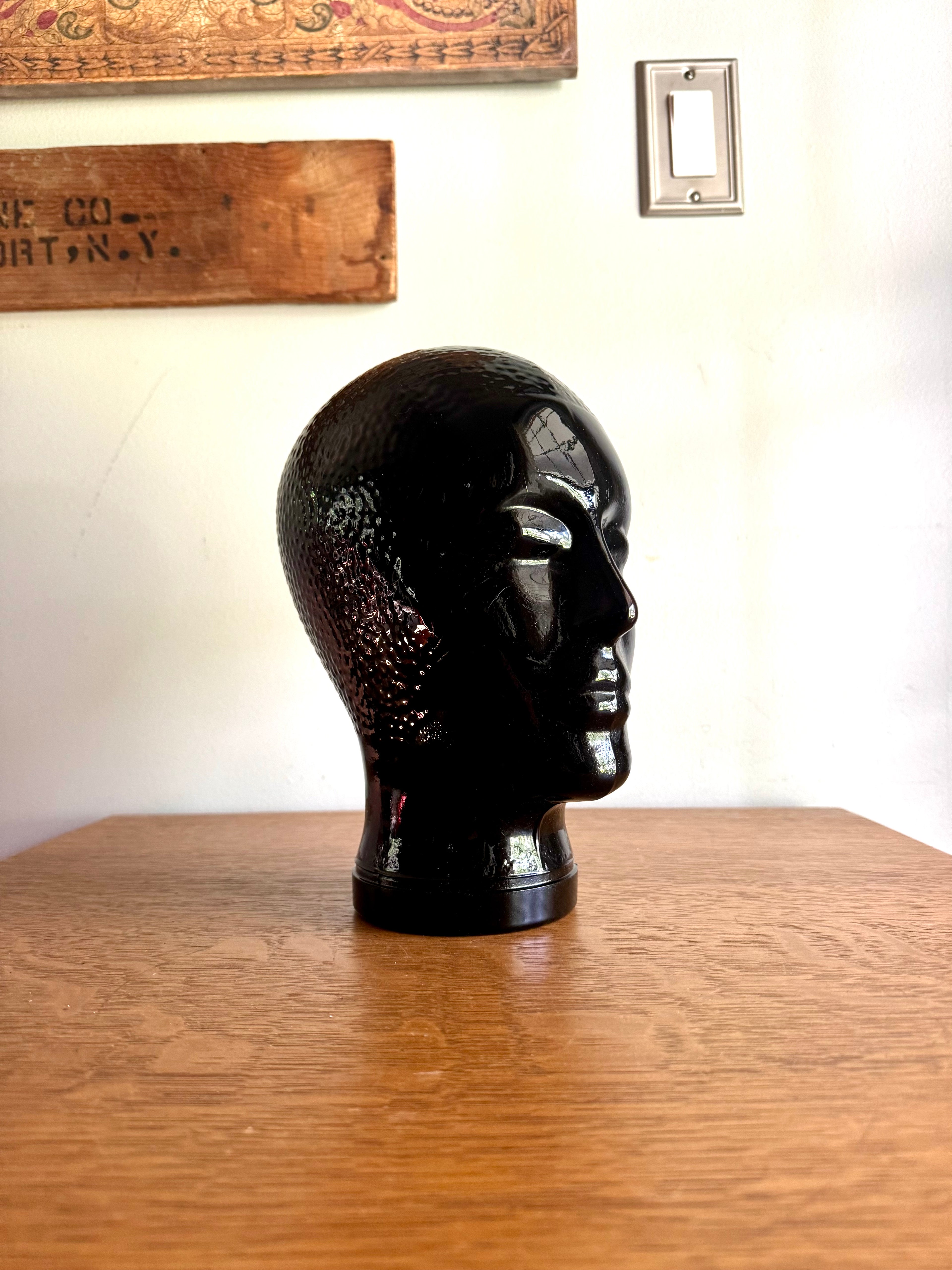 Black Glass 1960's Mannequin Head | Piero Fornasetti Glass Store Display Head | Black Glass Hat Display | Glass Head Statue | Head Figurine