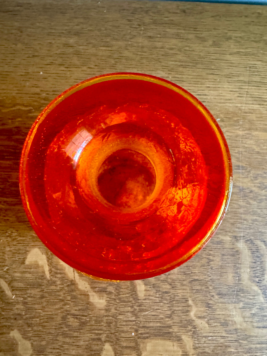 Vintage Blenko Tangerine Orange Crackle Glass Pinched Bottle Vase ~ Blenko Orange Crackle Glass Vessel