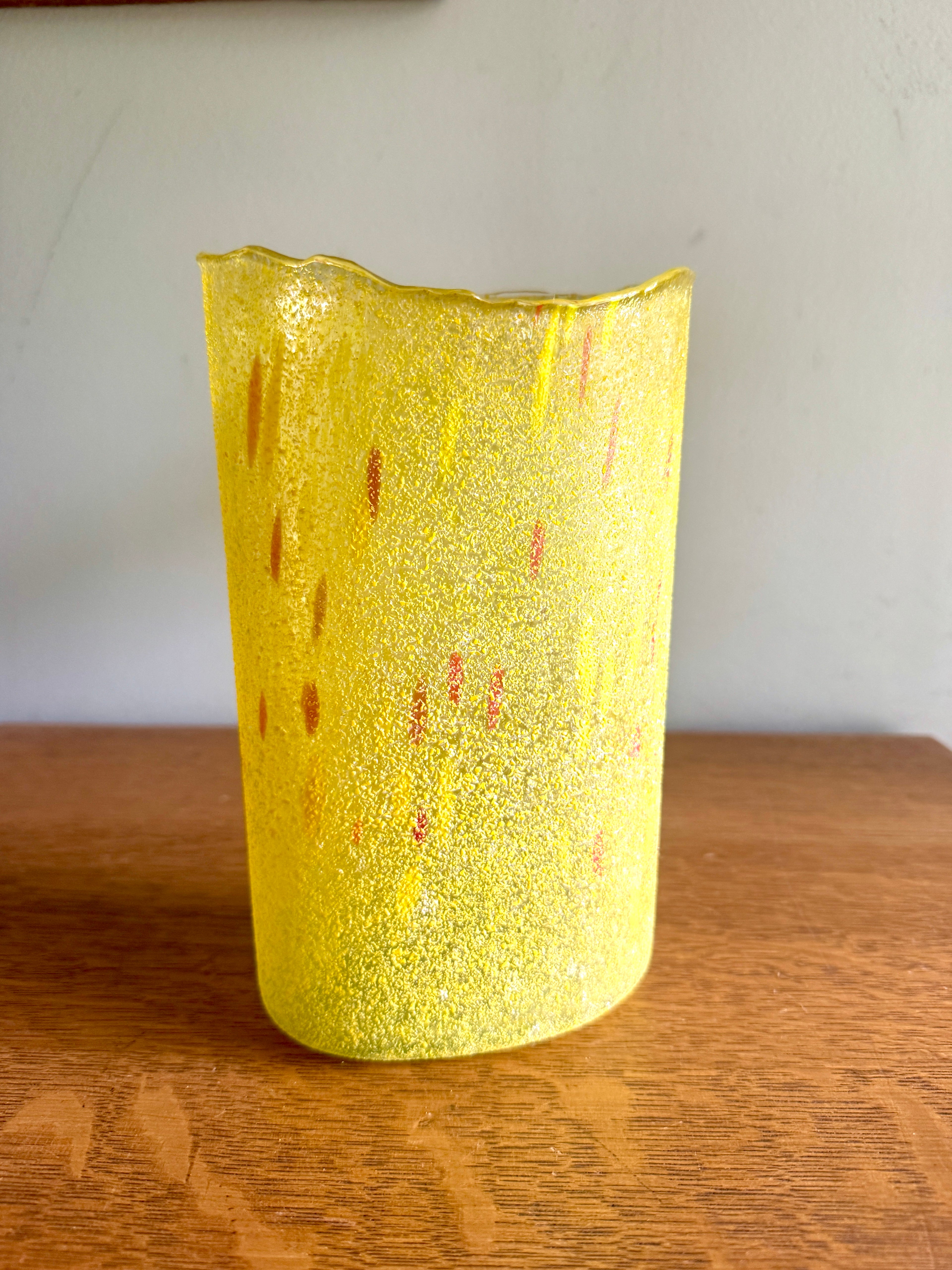 Vintage Swedish Vase in Yellow Art Glass by Bertil Vallien for Kosta Boda ~ Textured Chicko Series Vase