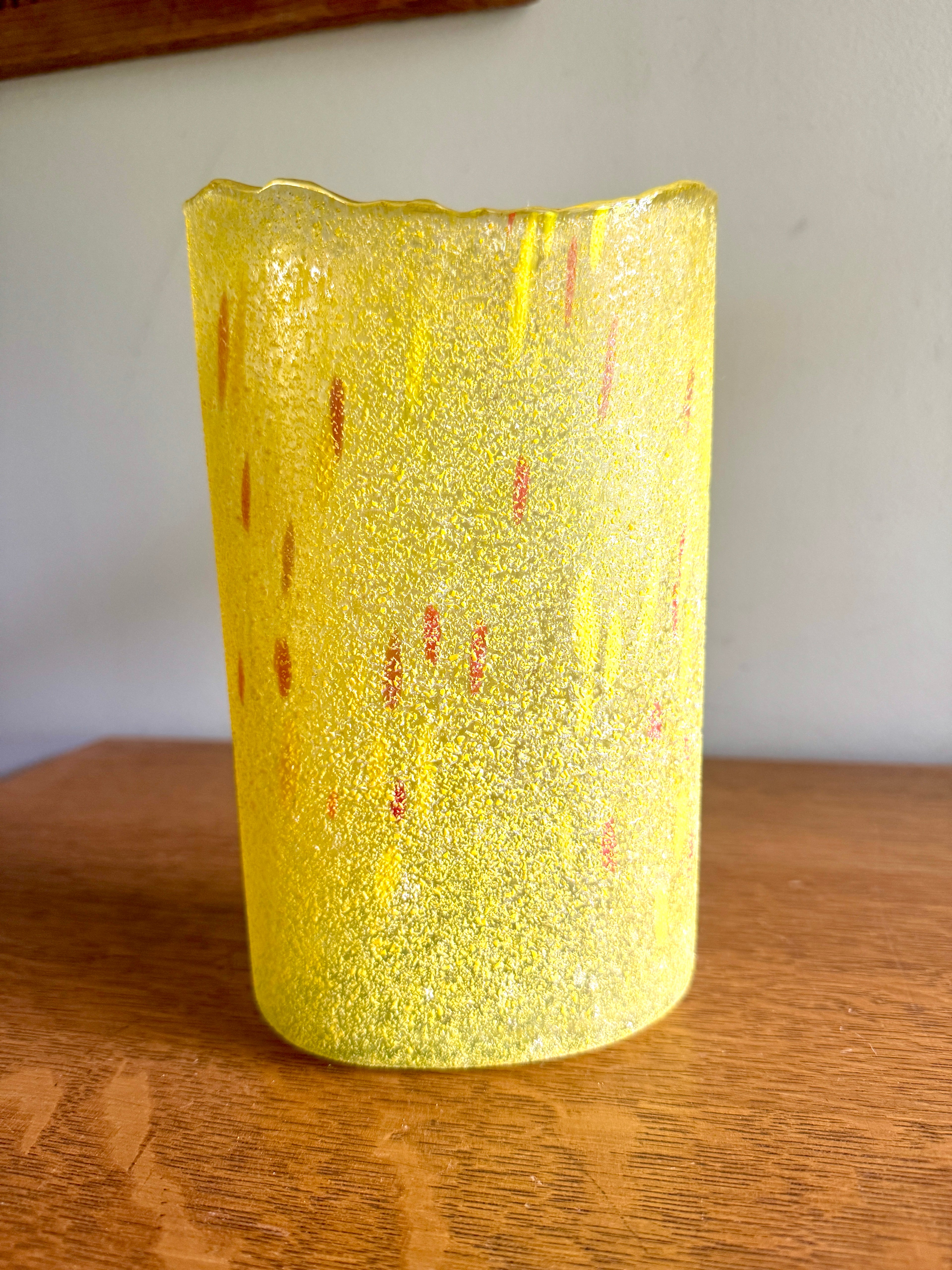 Vintage Swedish Vase in Yellow Art Glass by Bertil Vallien for Kosta Boda ~ Textured Chicko Series Vase