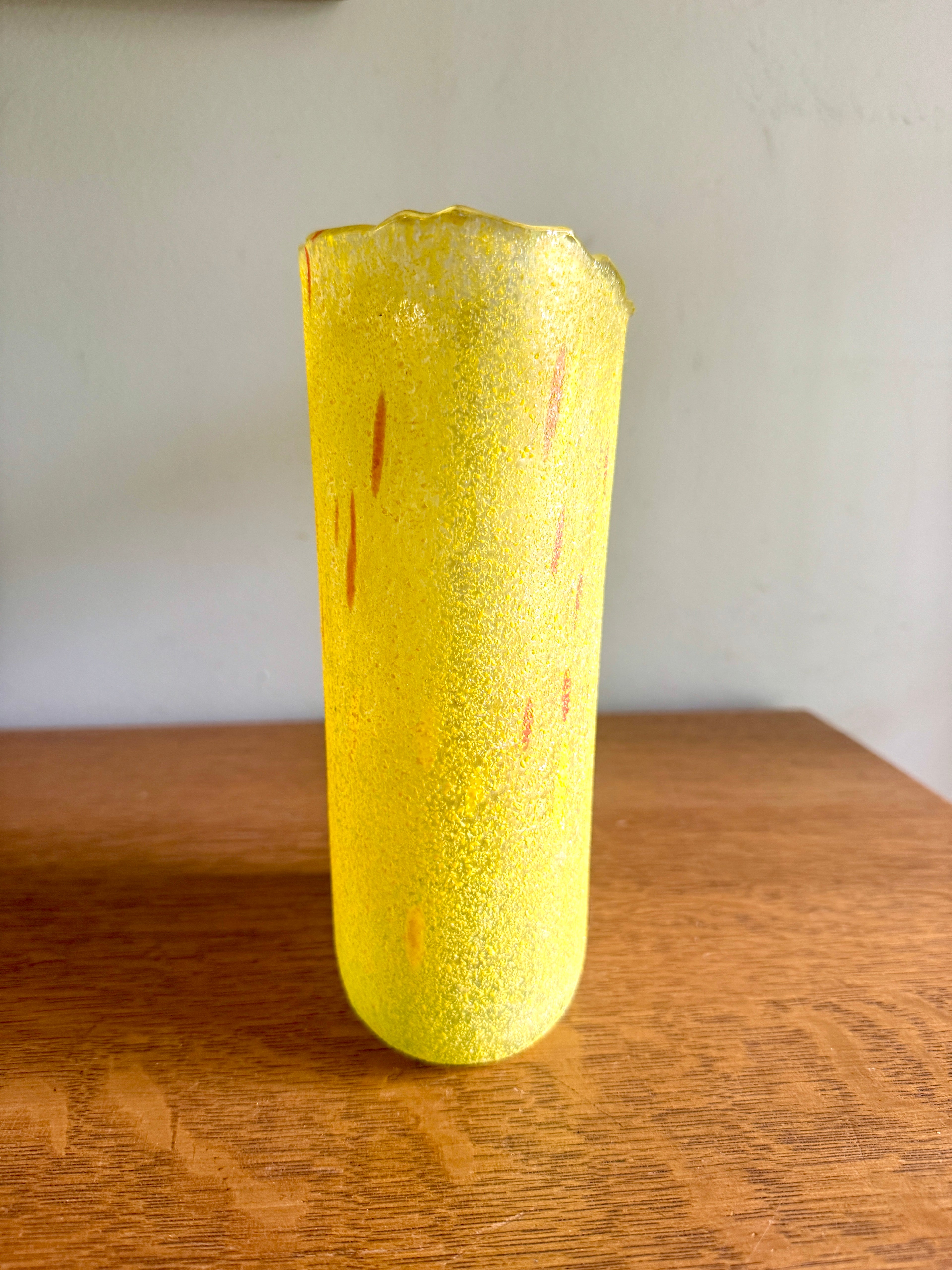 Vintage Swedish Vase in Yellow Art Glass by Bertil Vallien for Kosta Boda ~ Textured Chicko Series Vase