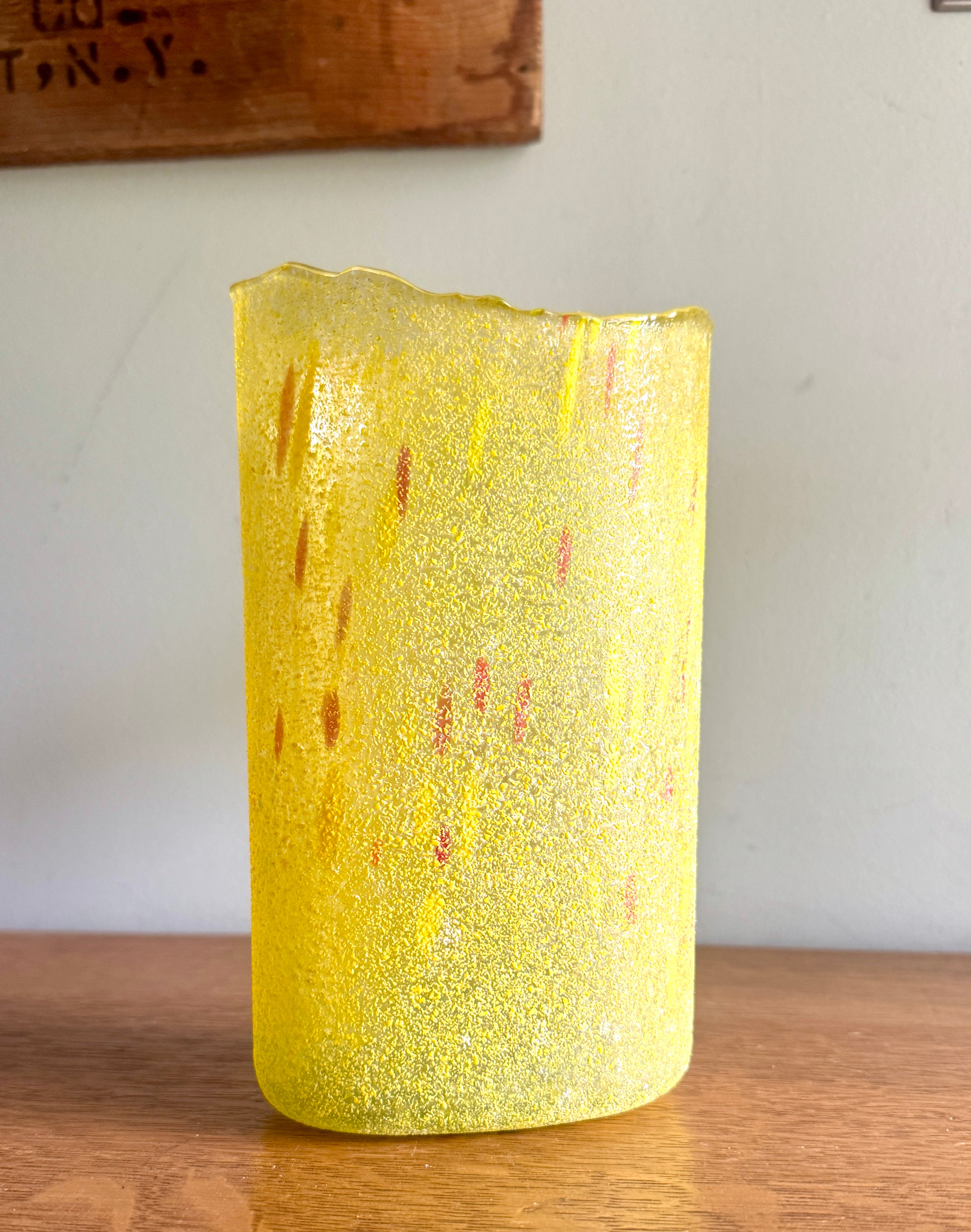 Vintage Swedish Vase in Yellow Art Glass by Bertil Vallien for Kosta Boda ~ Textured Chicko Series Vase