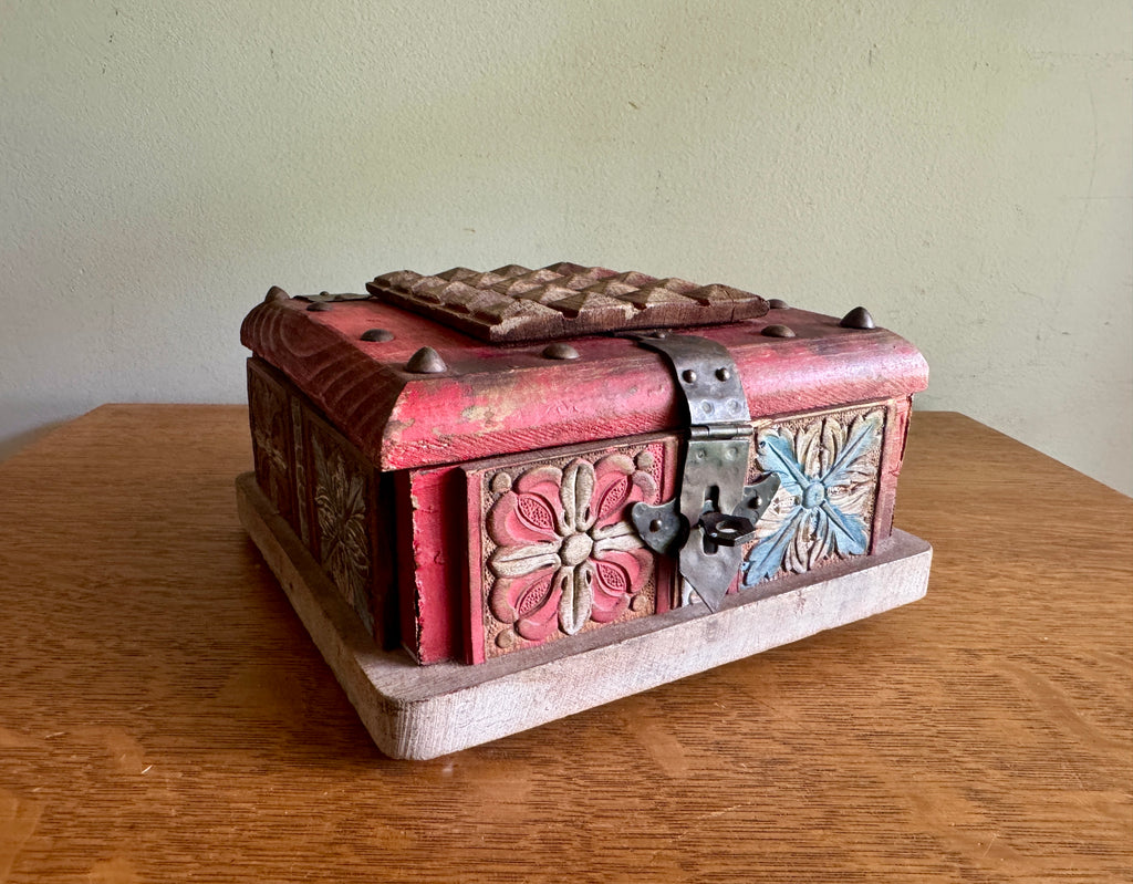 Decorative Wooden Spanish Trinket Box ~ Carved Wood Decorative Latched Box