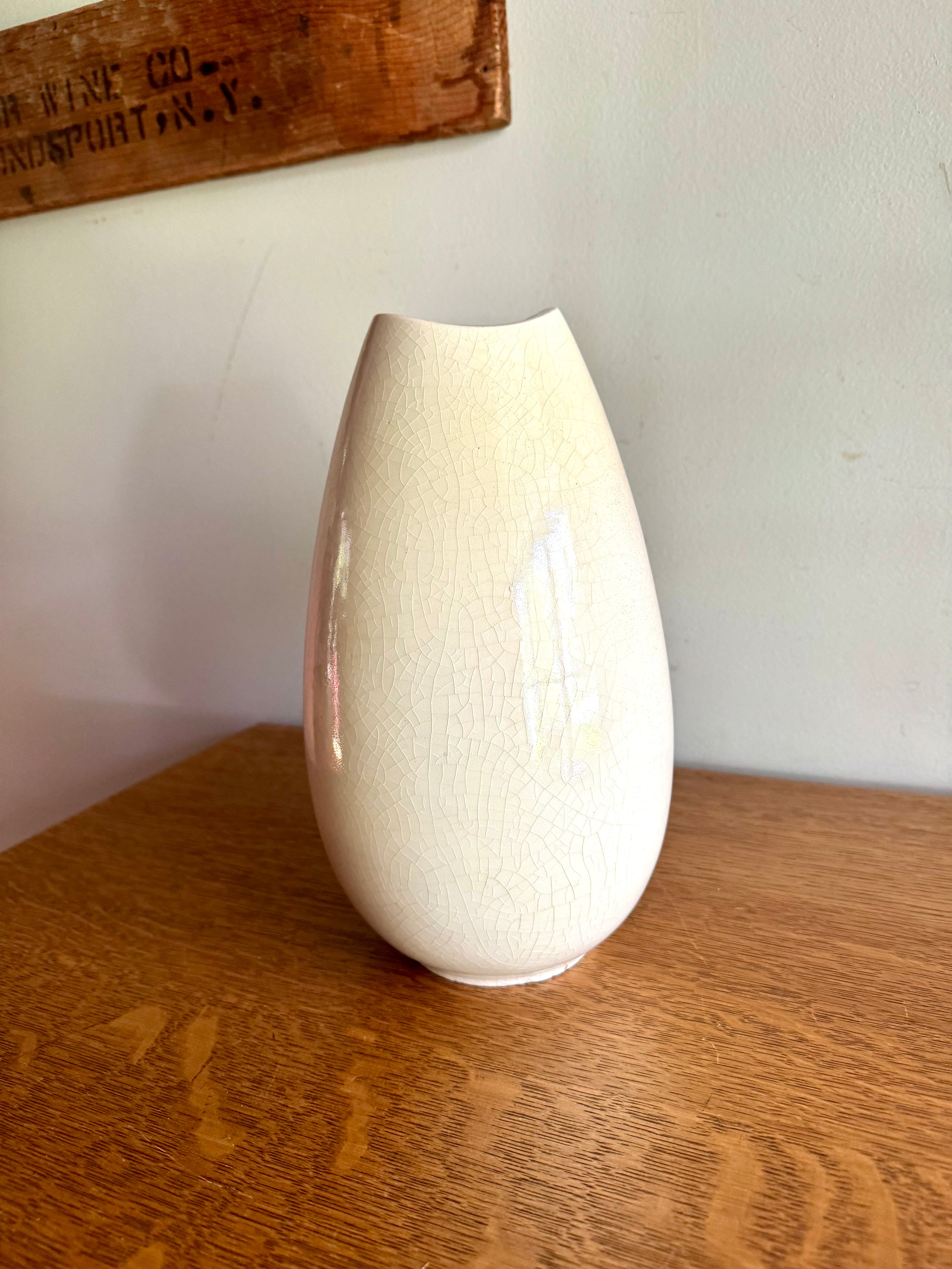 Vintage 1960's Ceramic Vase | White Pottery Vase | Stoneware Pottery Vase | Signed MJH Studio Ceramic Vase | White Crazed Vase